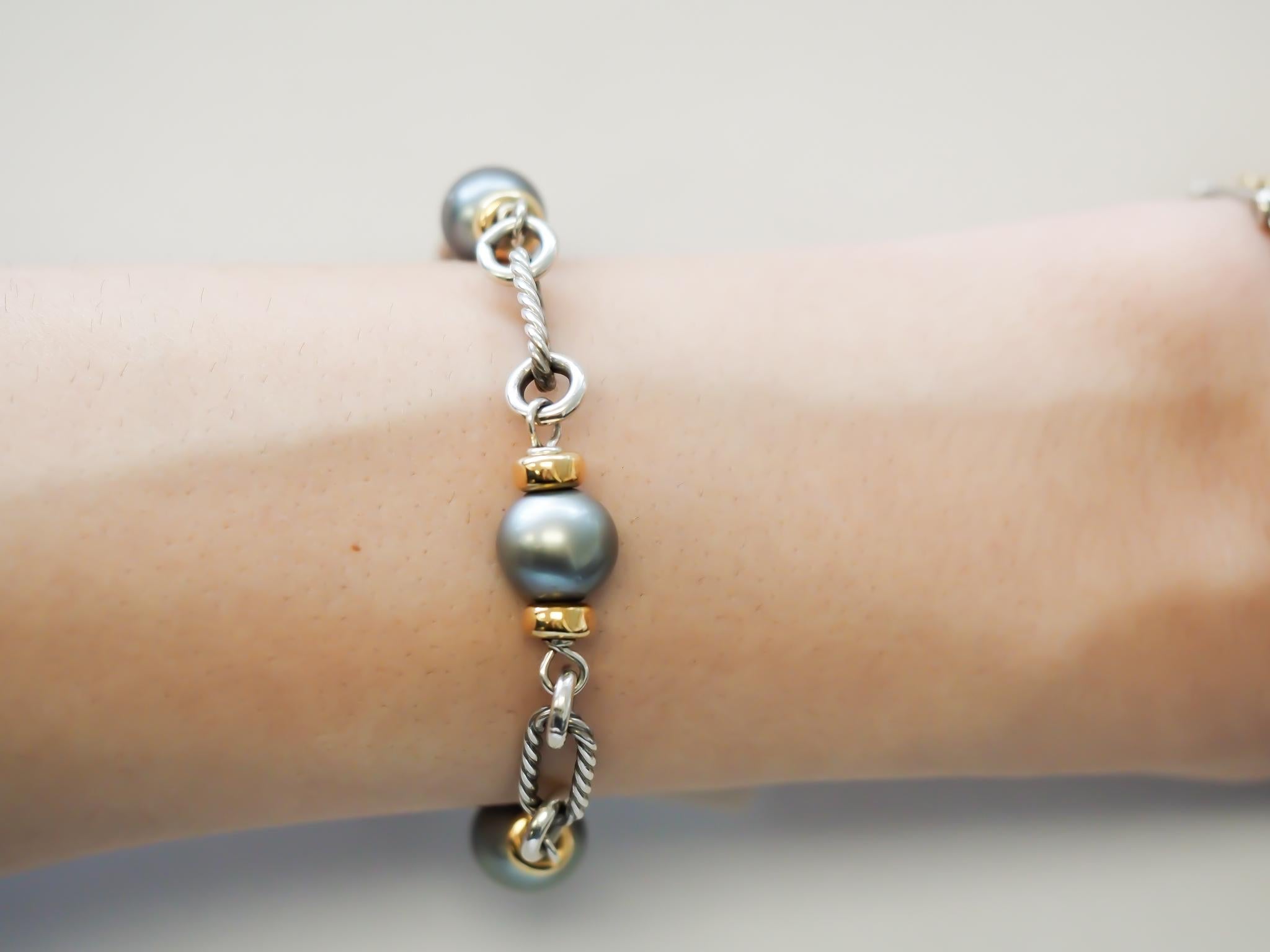 David Yurman Bracciale A Link con perle in argento e 18k in vendita 3