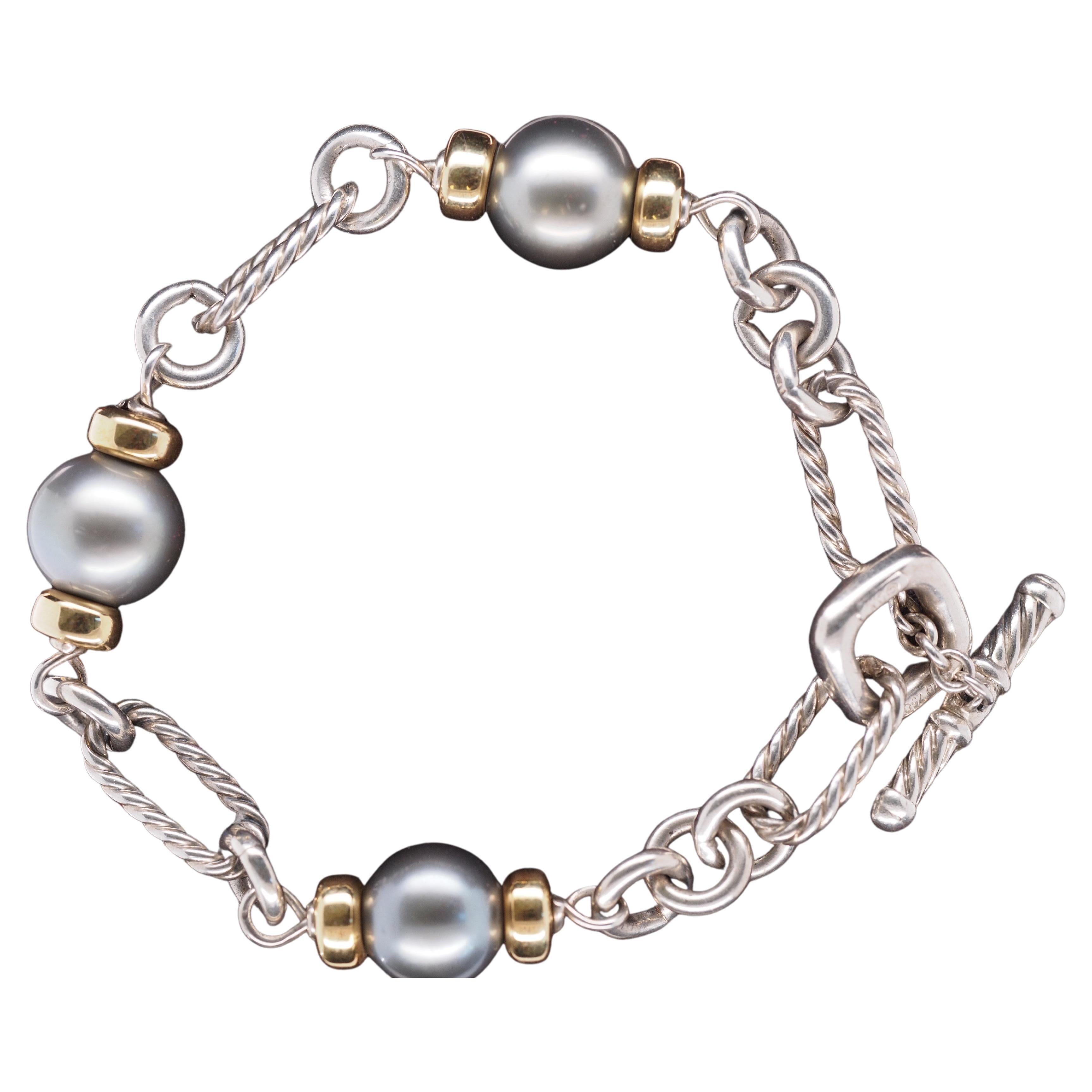 David Yurman 18k & Silver Madison Pearl Link Bracelet For Sale