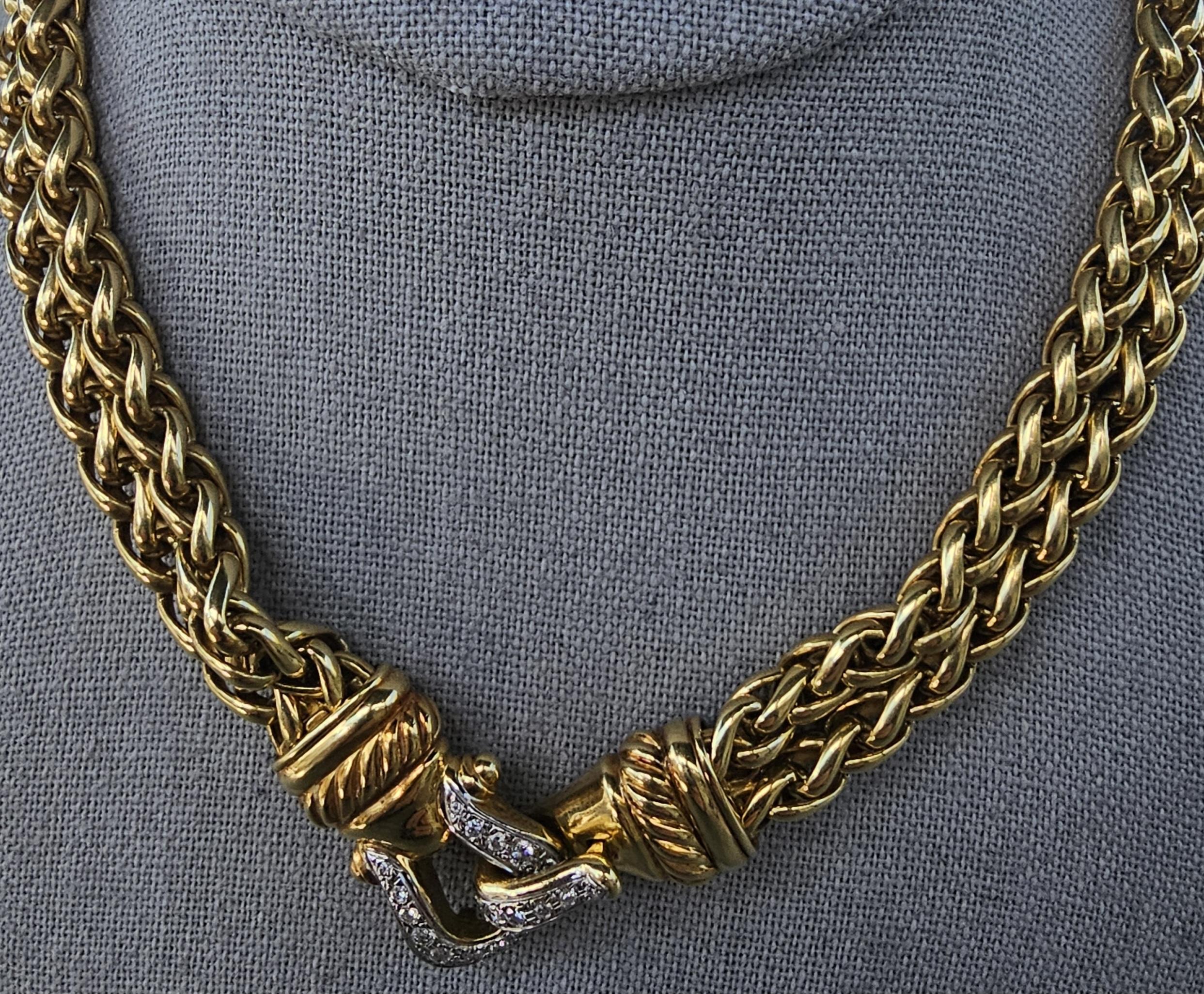 David Yurman 18k Solid Gold Diamond Buckle Chain Double Wheat Necklace 157.7g For Sale 6