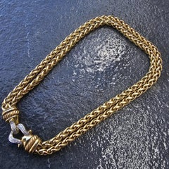 David Yurman 18k Solid Gold Diamond Buckle Chain Double Wheat Necklace 157.7g