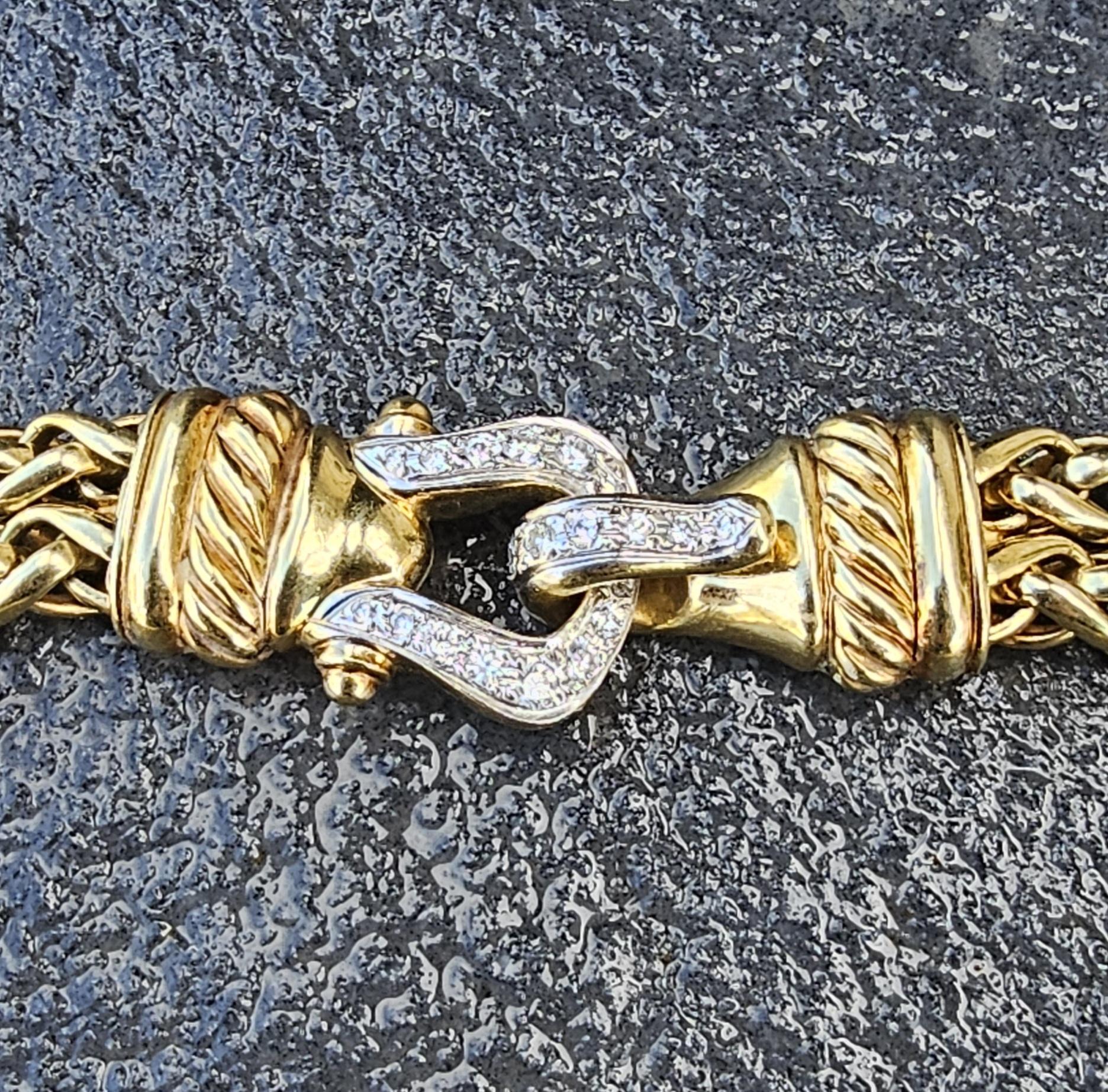 David Yurman 18k Solid Gold Diamond Buckle Chain Double Wheat Necklace 157.7g For Sale 1