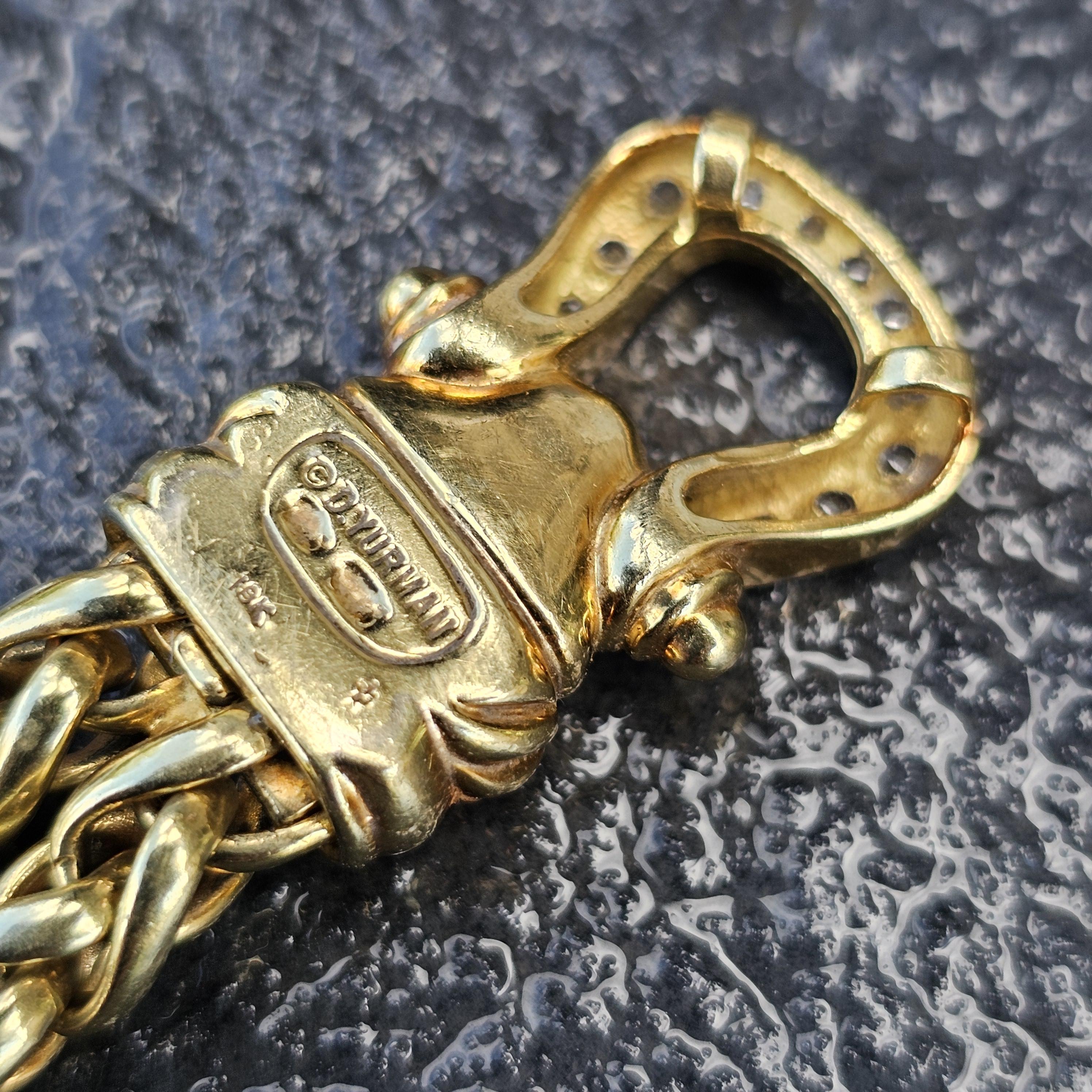 David Yurman 18k Solid Gold Diamond Buckle Chain Double Wheat Necklace 157.7g For Sale 3