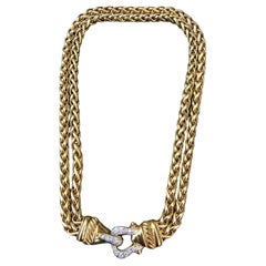 David Yurman 18k Solid Gold Diamond Buckle Chain Double Wheat Necklace 157.7g
