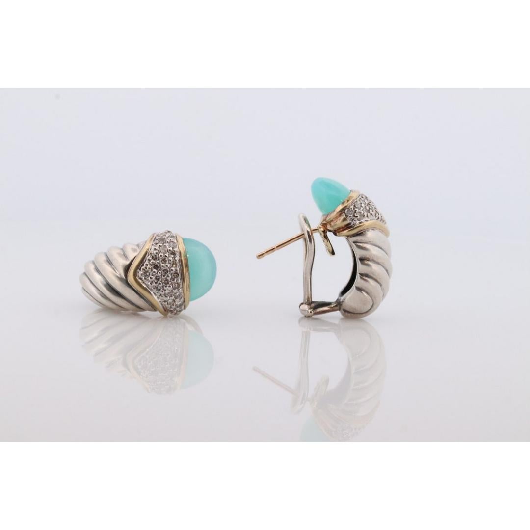 David Yurman 18k Sterling Silver CABLE Earrings. Authentic David Yurman Diamond In Good Condition For Sale In Port Charlotte, FL