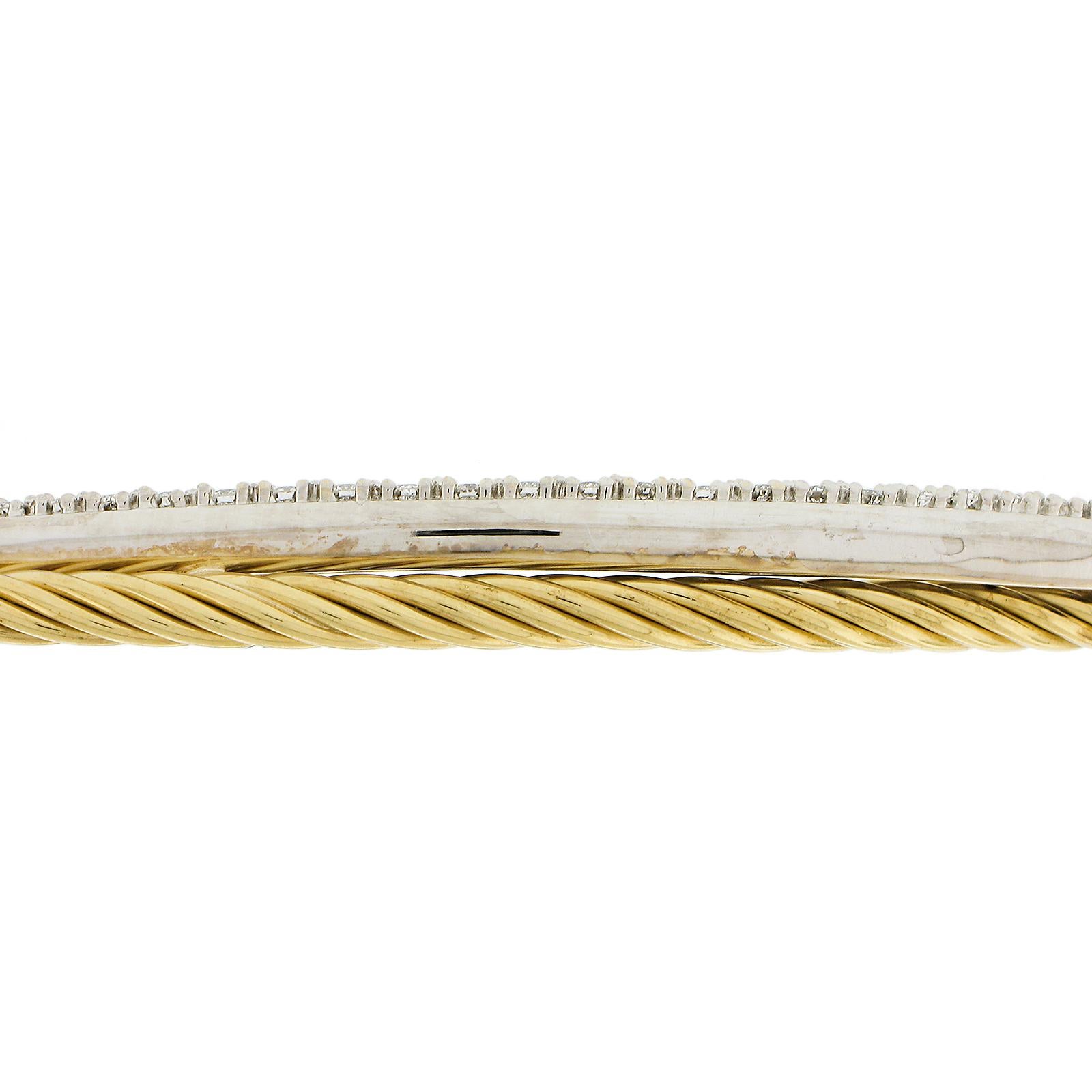 Women's David Yurman 18K TT Gold Cable & Pave Diamond Tube Crossover Link Chain Necklace For Sale