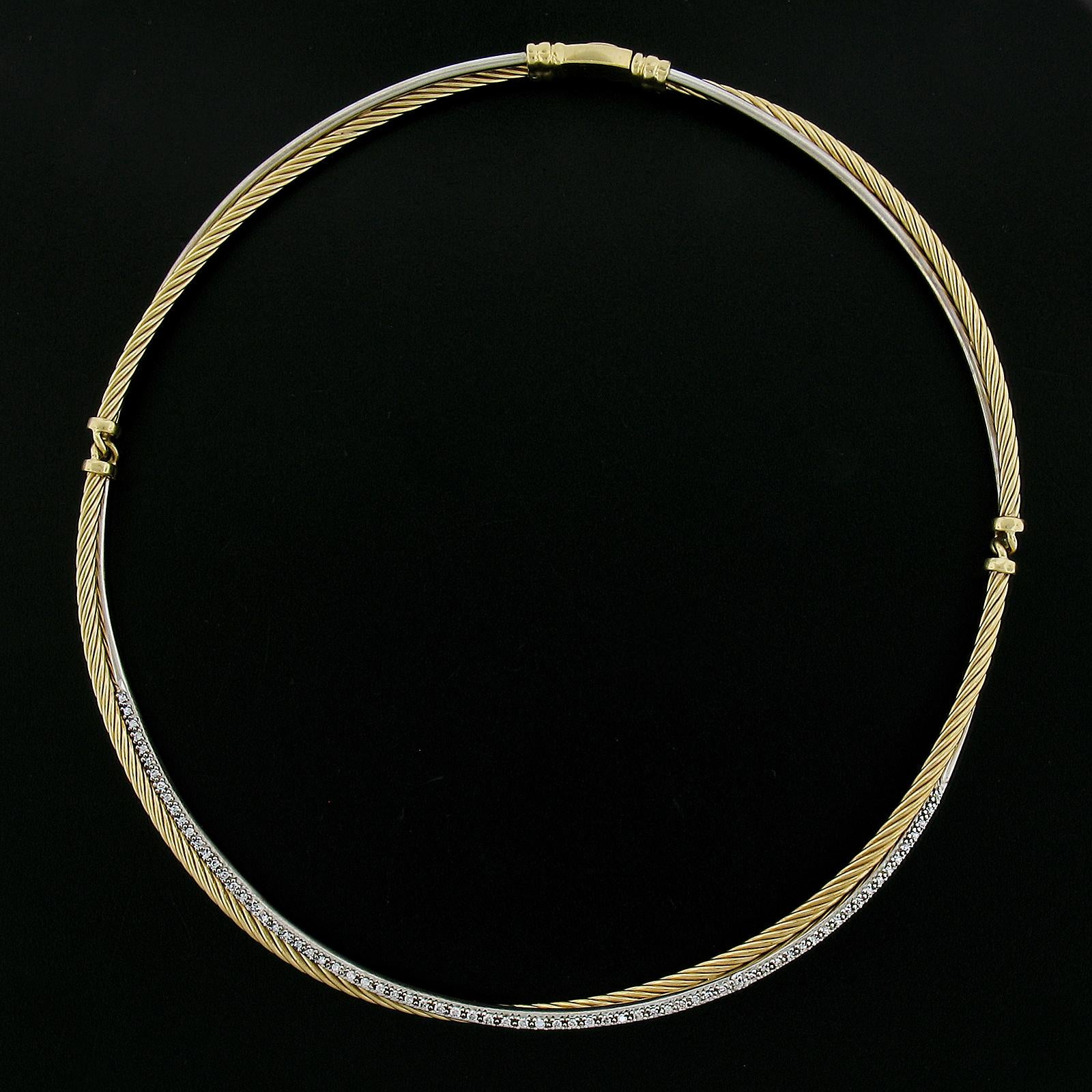 David Yurman, collier à maillons croisés en or 18 carats, câble et tube pavé de diamants en vente 4