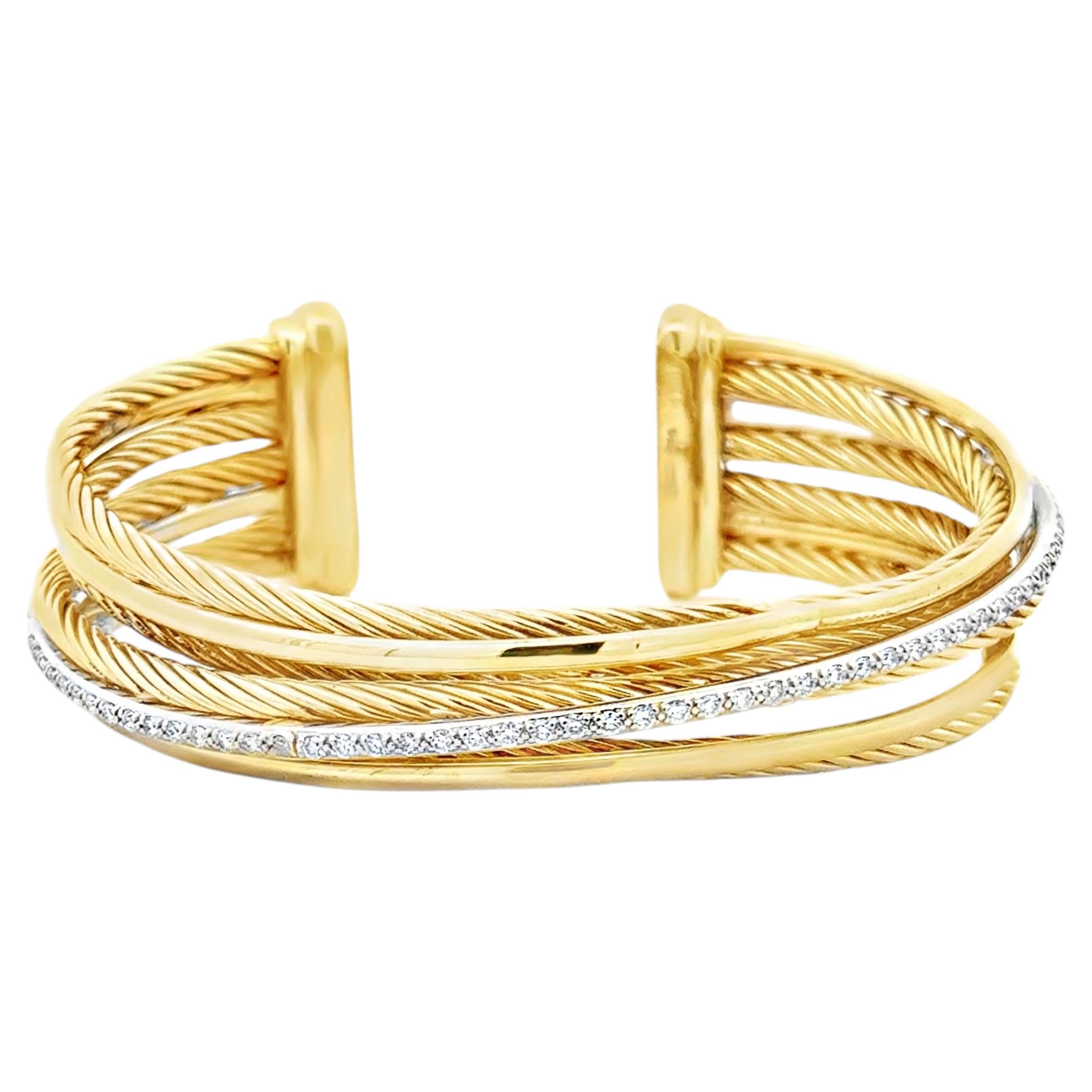 David Yurman 18k Two-Tone Crossover Collection Diamond Cuff Bracelet