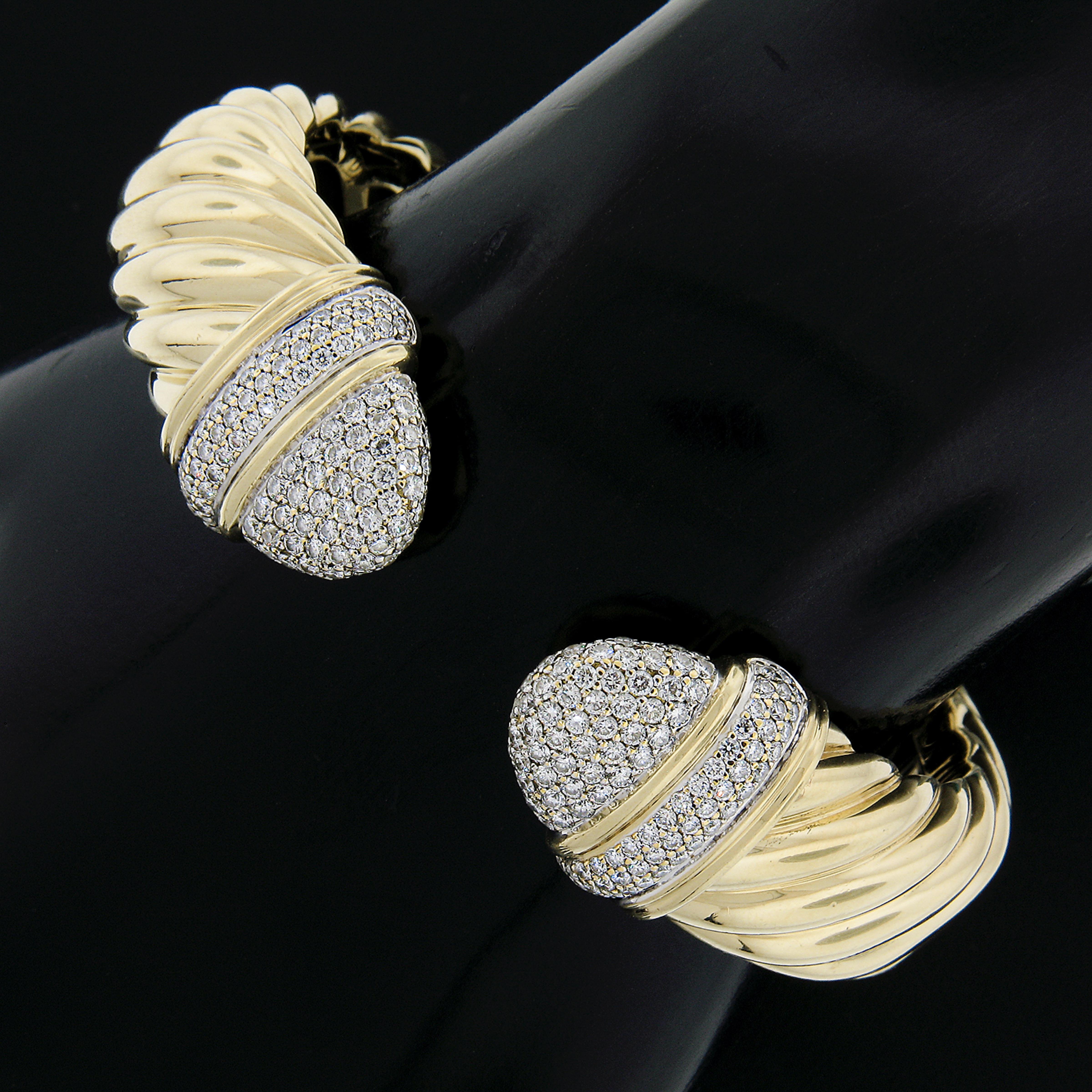 David Yurman 18k Two Tone Gold Pave Diamond Open Waverly Cuff Bangle Bracelet 1