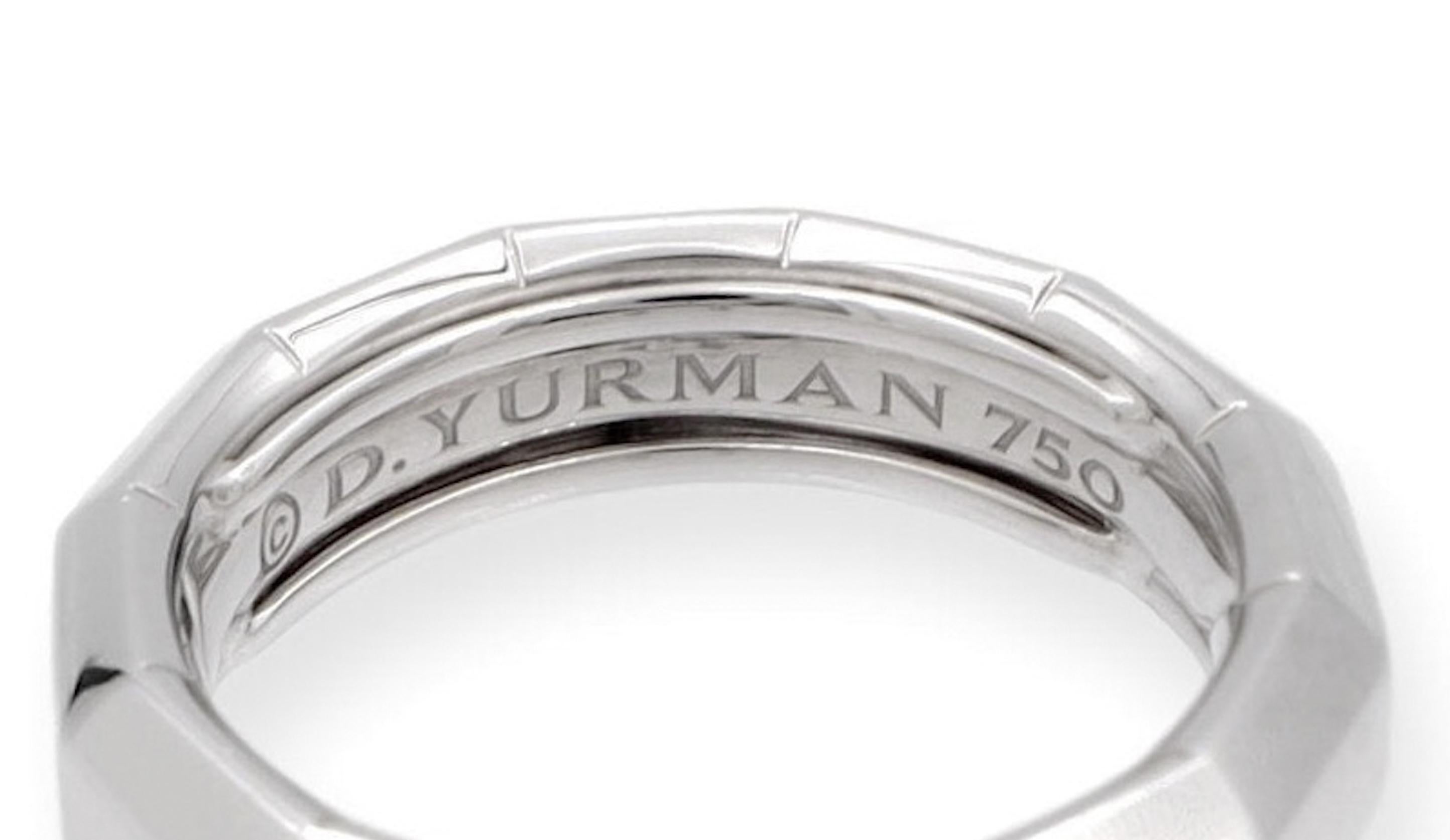 Modern David Yurman 18K White Gold Baguette Diamond Men's Faceted Band Size 7.5
