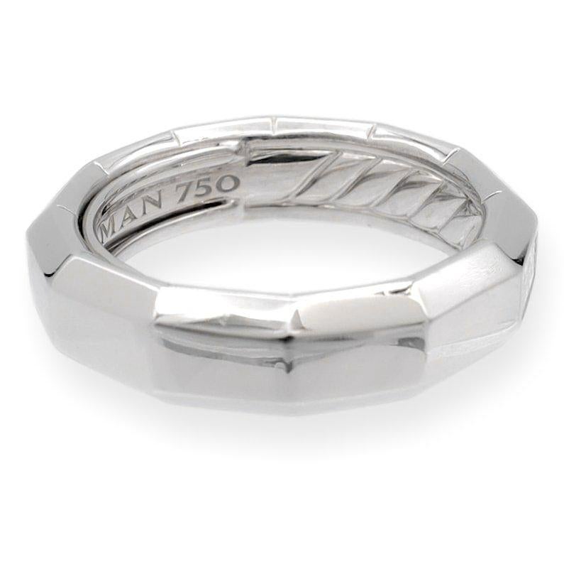 David Yurman 18K White Gold Baguette Diamond Men's Faceted Band Size 7.5 In Excellent Condition In New York, NY