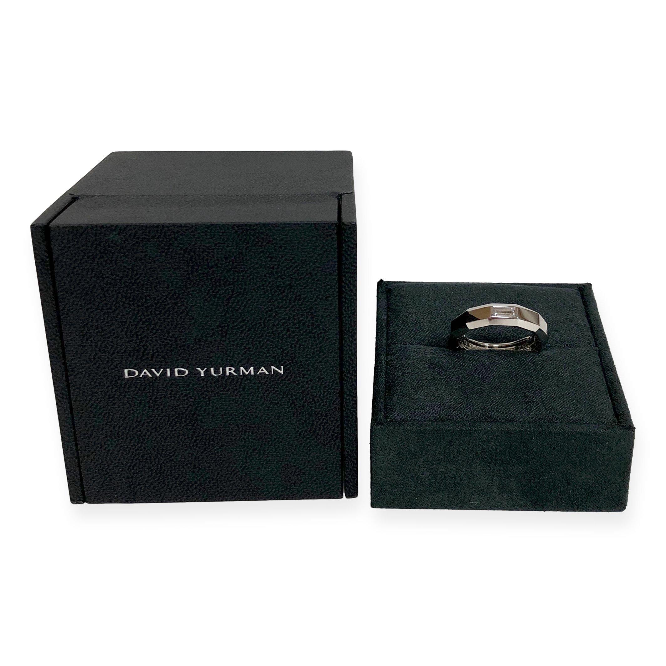 David Yurman 18K White Gold Baguette Diamond Men's Faceted Band Size 7.5 3