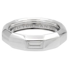 David Yurman 18K White Gold Baguette Diamond Men's Faceted Band Size 7.5