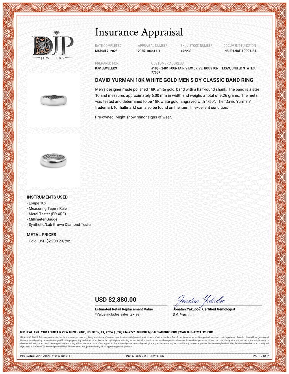 David Yurman 18K White Gold Men’s Dy Classic Band Ring 3