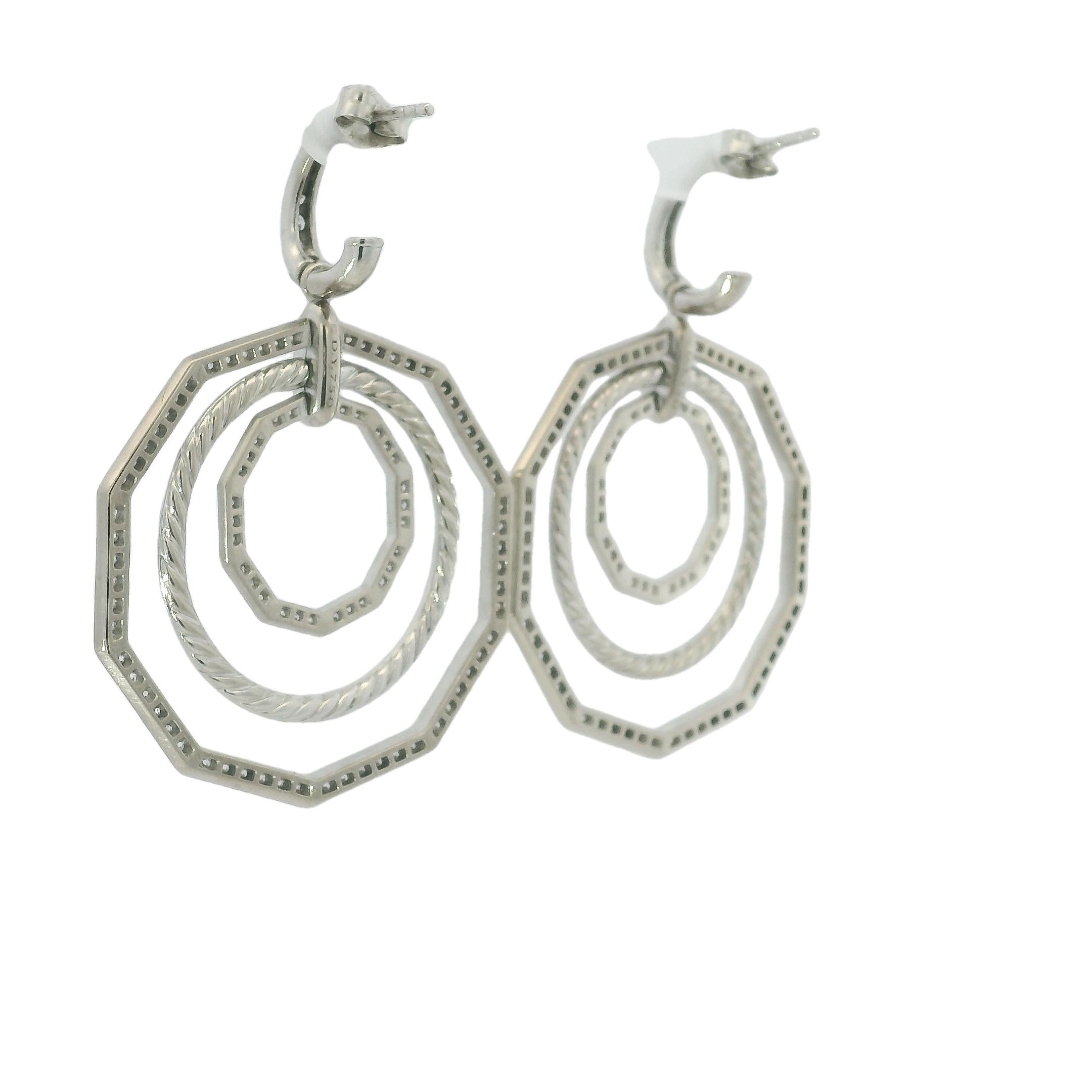 David Yurman 18k White Gold Natural 2.89 Carat Diamond Stax Multi-Hoop Earrings In Excellent Condition For Sale In Boca Raton, FL