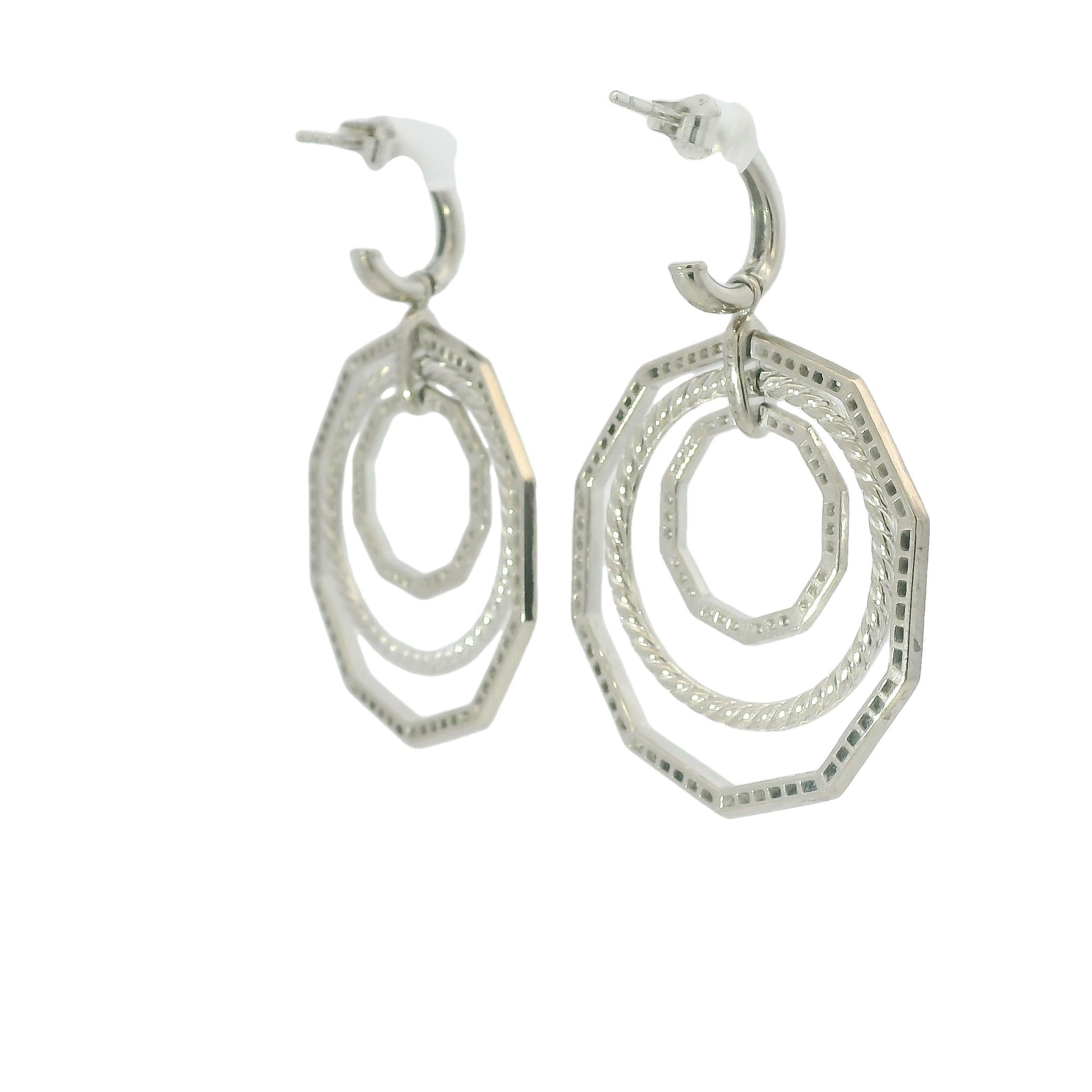 Women's David Yurman 18k White Gold Natural 2.89 Carat Diamond Stax Multi-Hoop Earrings For Sale