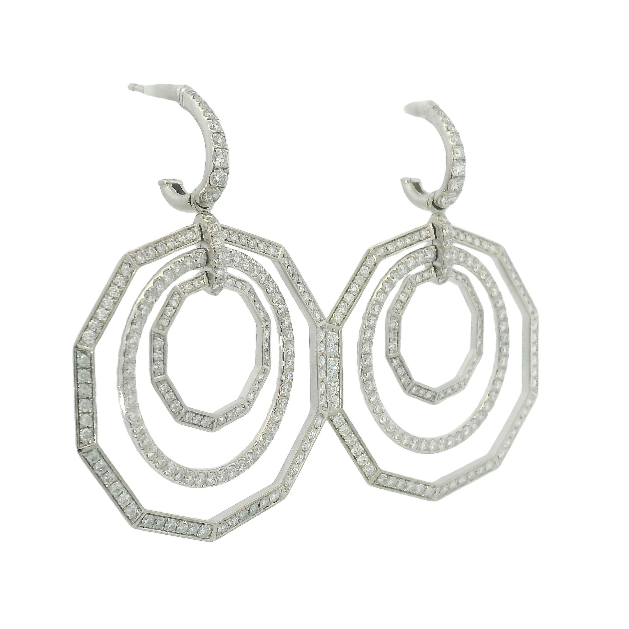 David Yurman 18k White Gold Natural 2.89 Carat Diamond Stax Multi-Hoop Earrings For Sale 1
