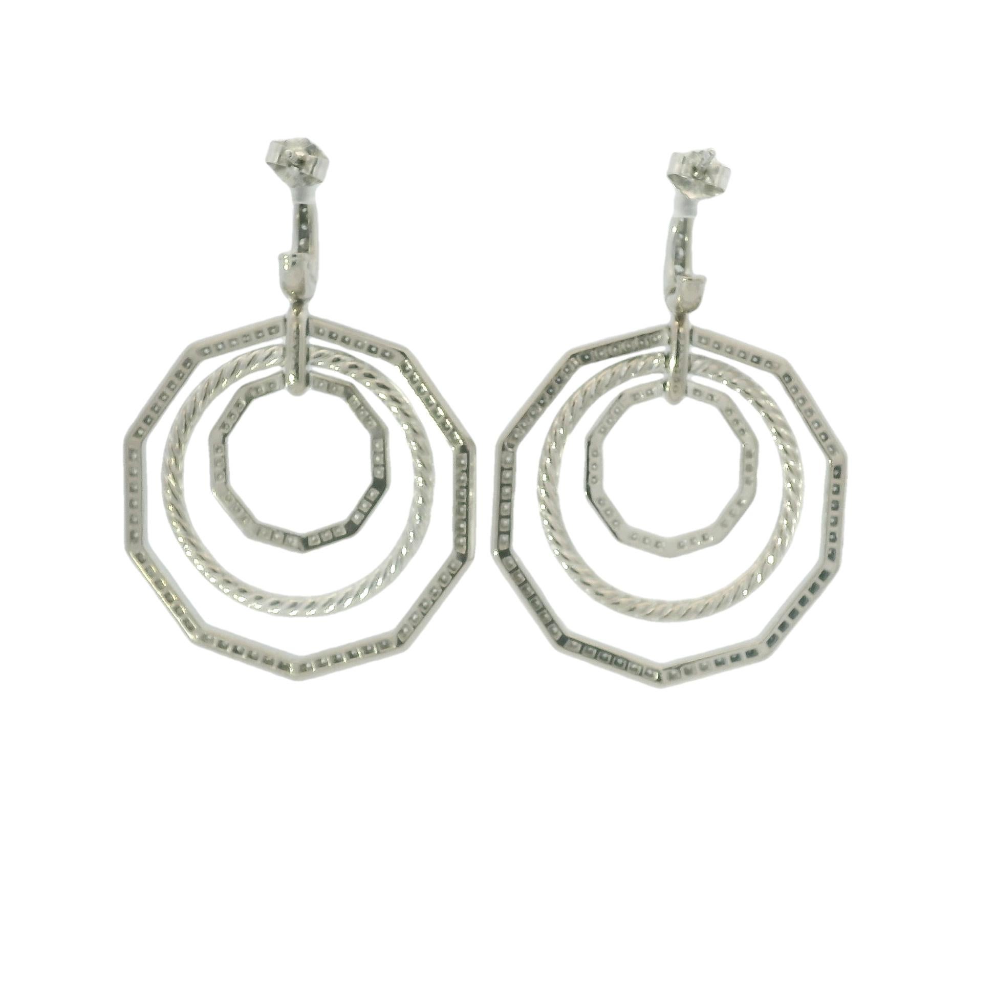 David Yurman 18k White Gold Natural 2.89 Carat Diamond Stax Multi-Hoop Earrings For Sale 2