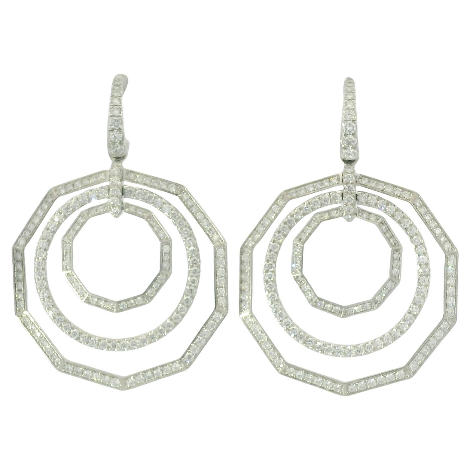 David Yurman 18k White Gold Natural 2.89 Carat Diamond Stax Multi-Hoop Earrings For Sale