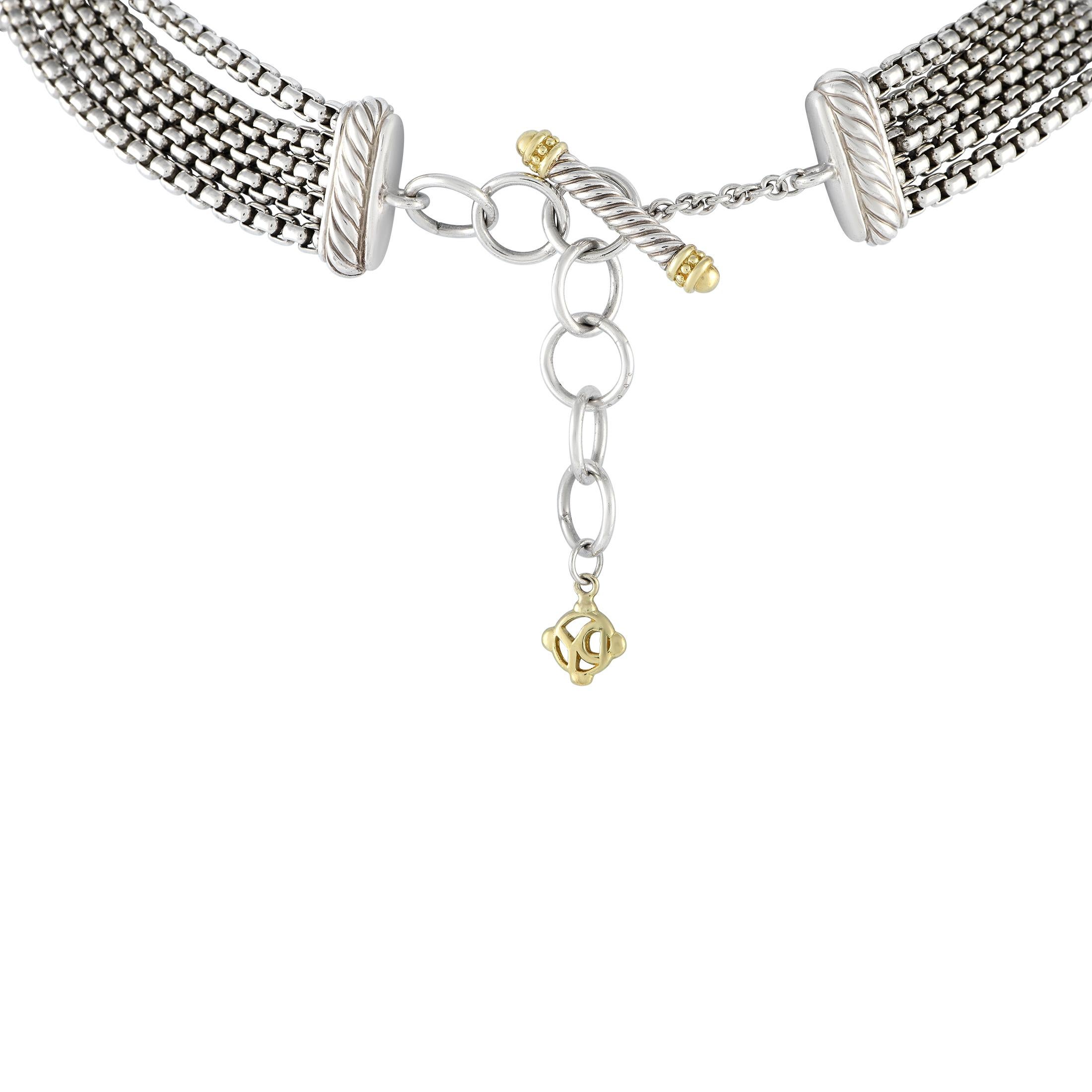 David Yurman 18Karat Yellow and Silver Quatrefoil Chain Necklace In Excellent Condition In Southampton, PA