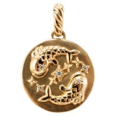 David Yurman 18K Yellow Gold 0.03ct Round Diamond Pisces Amulet Charm Pendant