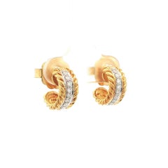 David Yurman 18k Yellow Gold 0.25ctw Diamond Cable Classic Cuff Huggie Earrings