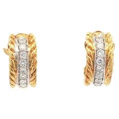David Yurman 18k Yellow Gold 0.25ctw Diamond Cable Classic Cuff Huggie Earrings