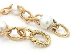 David Yurman 18k Yellow Gold 11.25-11.38mm Pearl Station Cable Design Bracelet