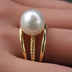 David Yurman 18k Yellow Gold 12mm Pearl Ring size 8.25 12.9g Cable Split Open
