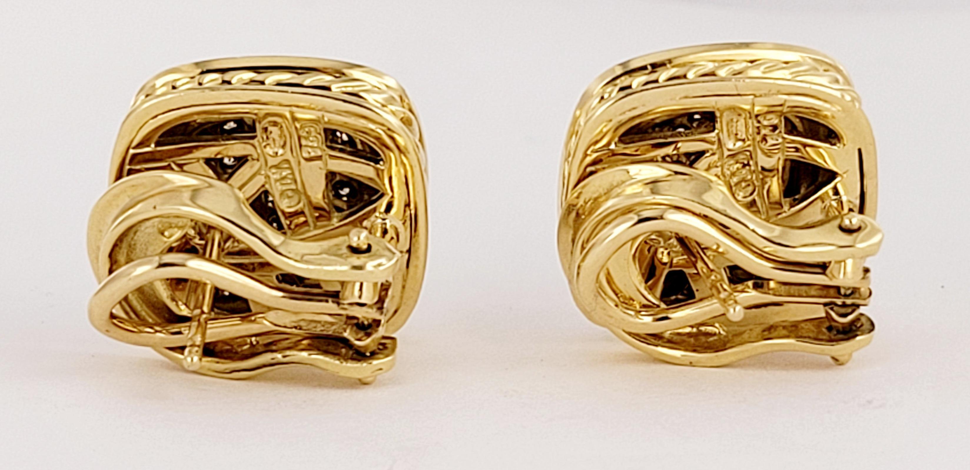 Round Cut David Yurman  18K Yellow Gold 2.40 TCW Diamond Cable Earrings For Sale