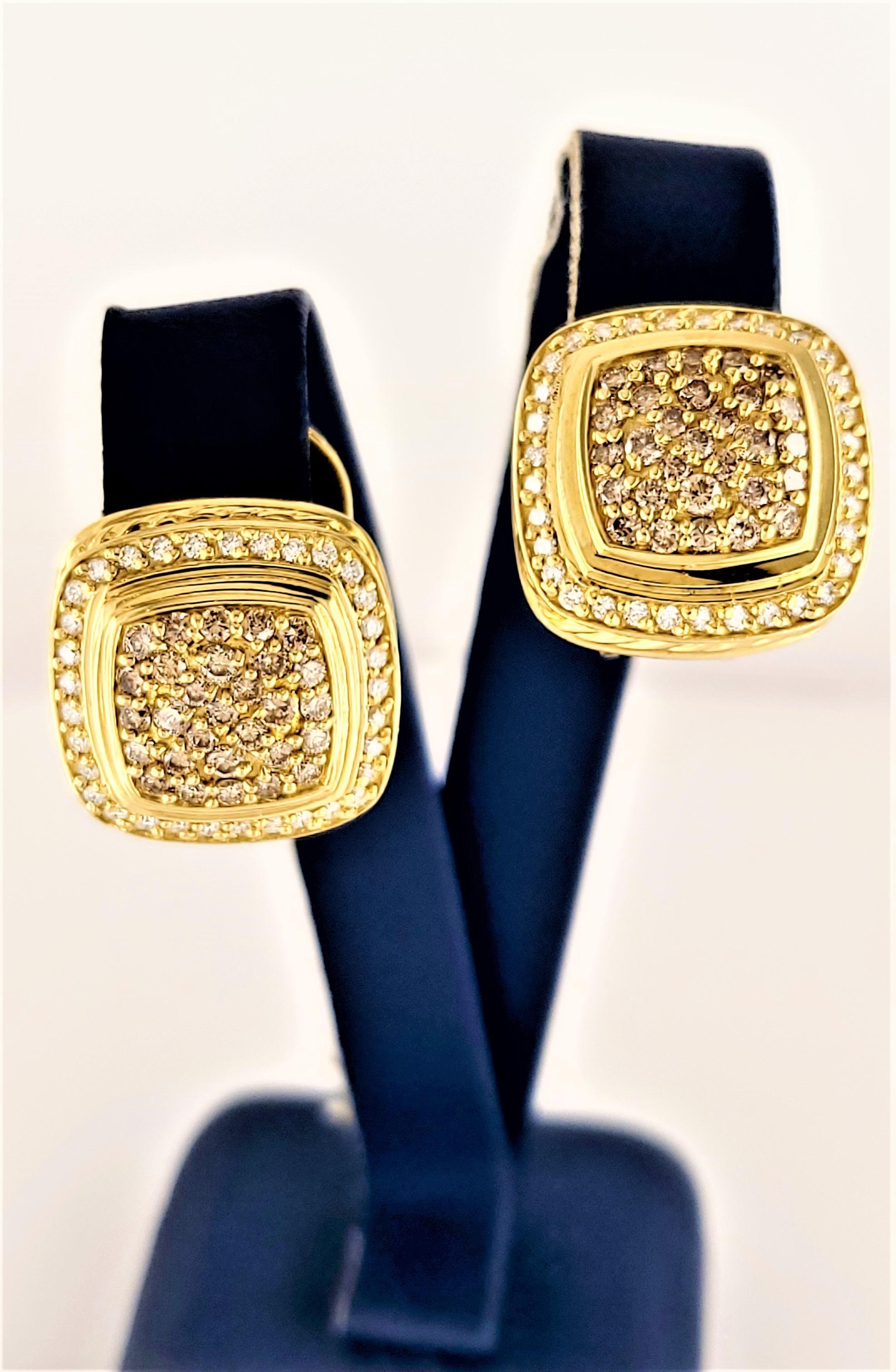 David Yurman  18K Yellow Gold 2.40 TCW Diamond Cable Earrings In New Condition For Sale In New York, NY
