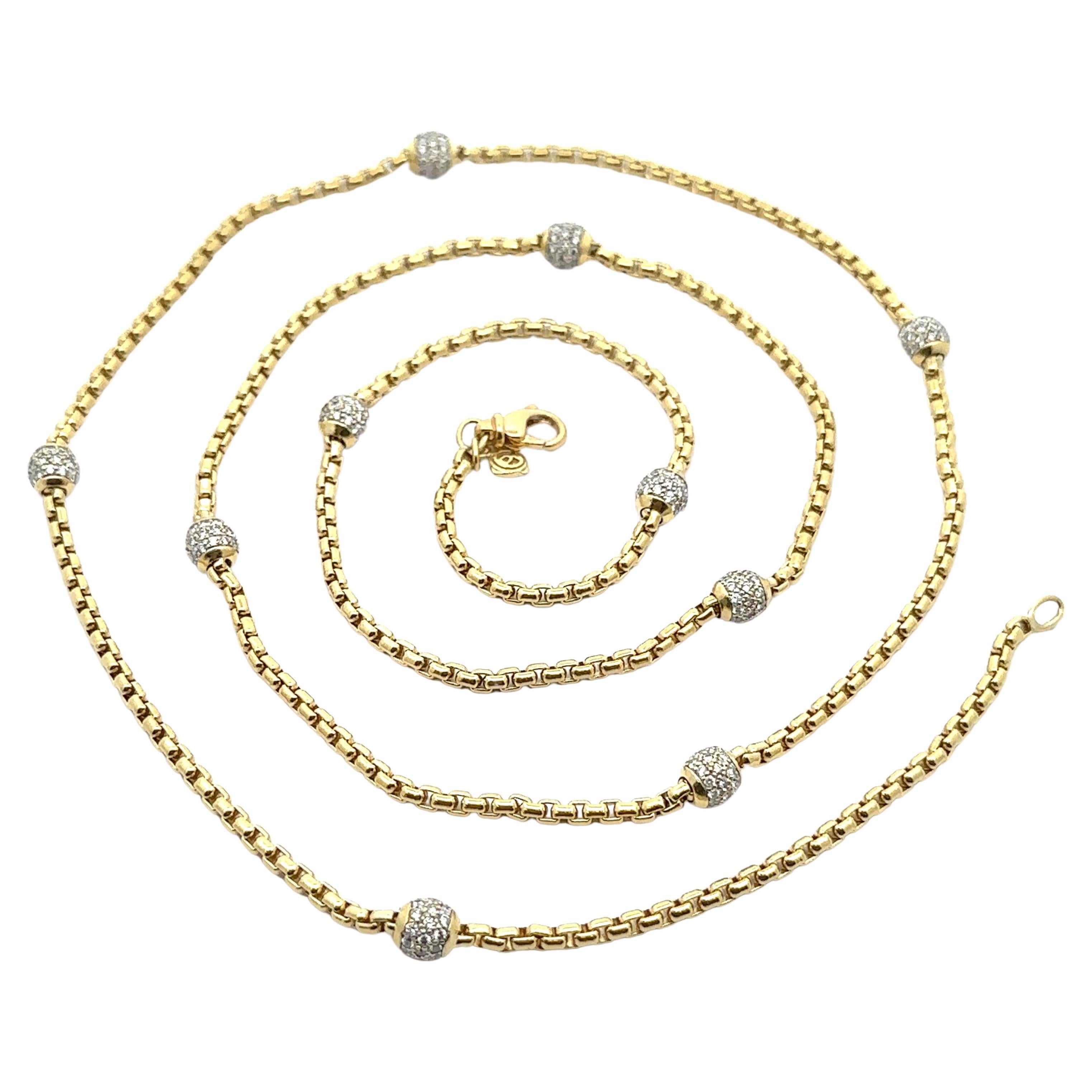David Yurman 18k Yellow Gold 2ctw Diamond Pave Ball Station 32" Long Necklace