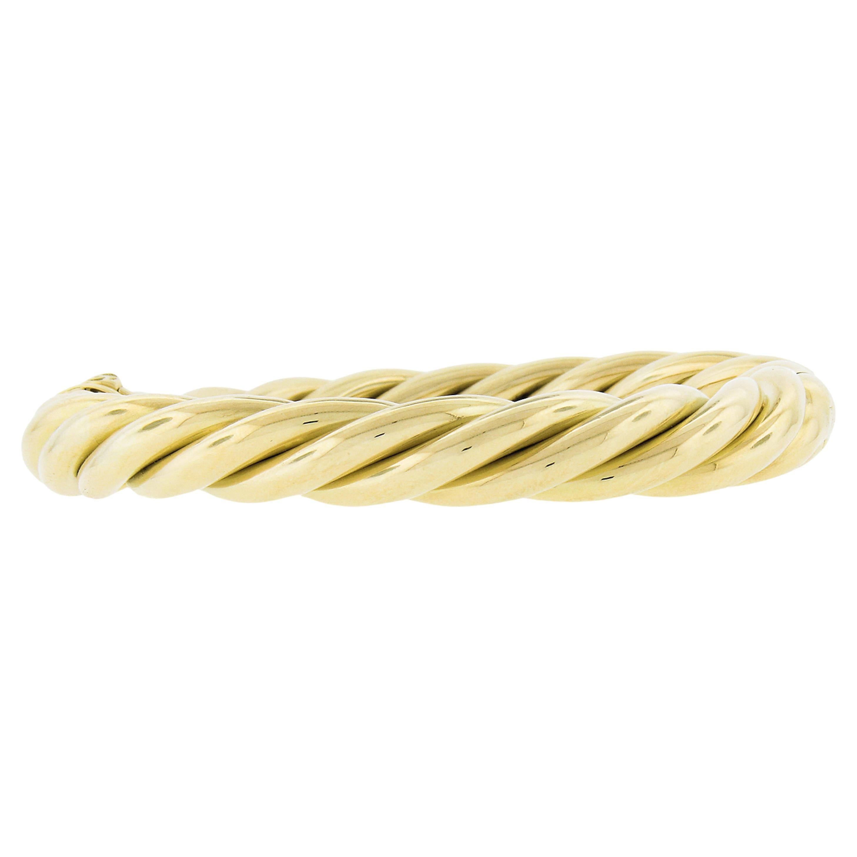 David Yurman 18K Yellow Gold 6.75" Twisted Cable Hinged Open Bangle Bracelet For Sale