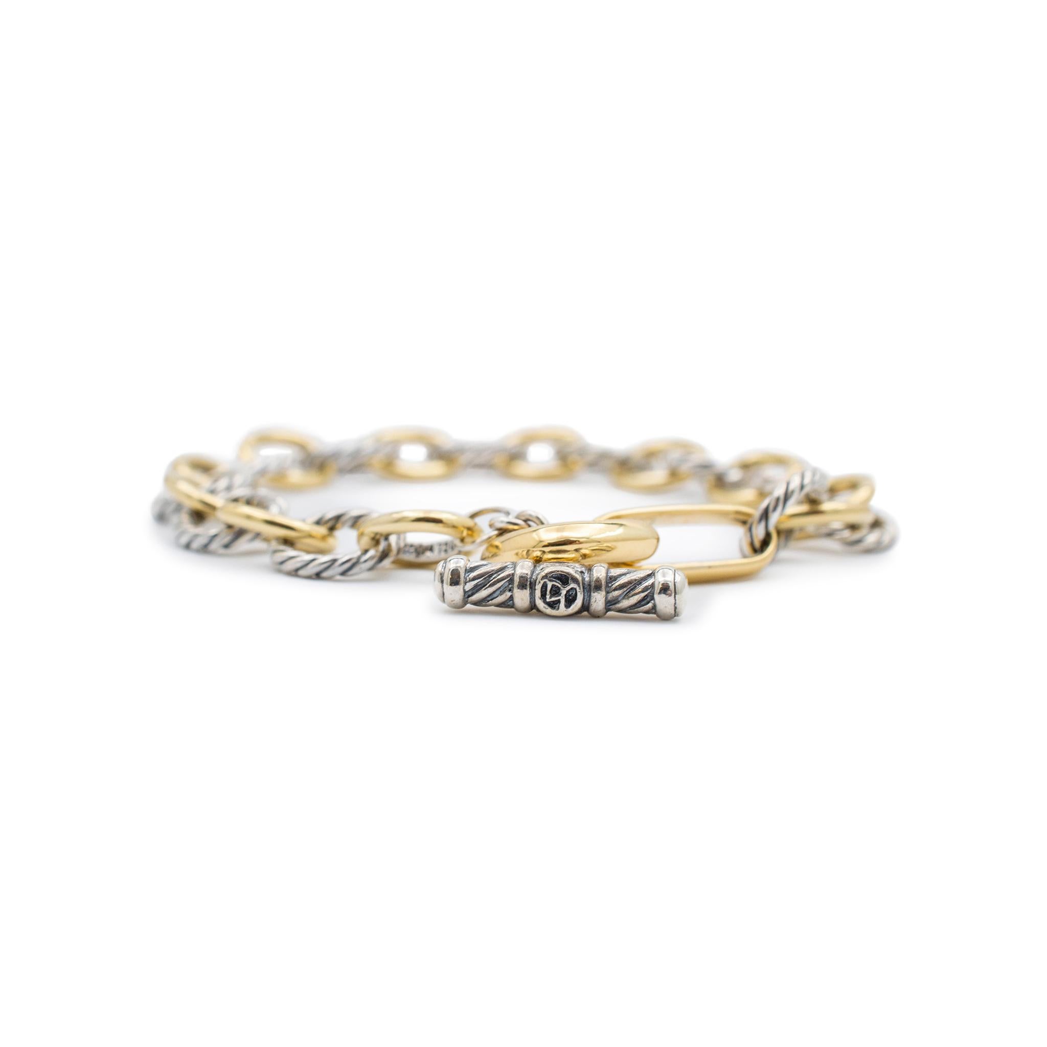 David Yurman 18k Yellow Gold & 925 Sterling Silver Oval Link Chain Bracelet In Excellent Condition In Houston, TX