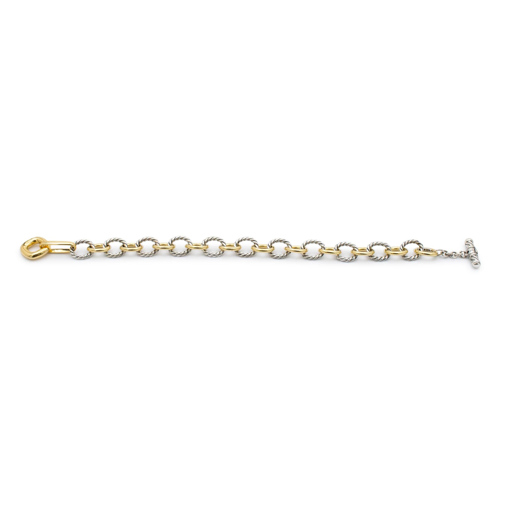 Women's or Men's David Yurman 18k Yellow Gold & 925 Sterling Silver Oval Link Chain Bracelet For Sale