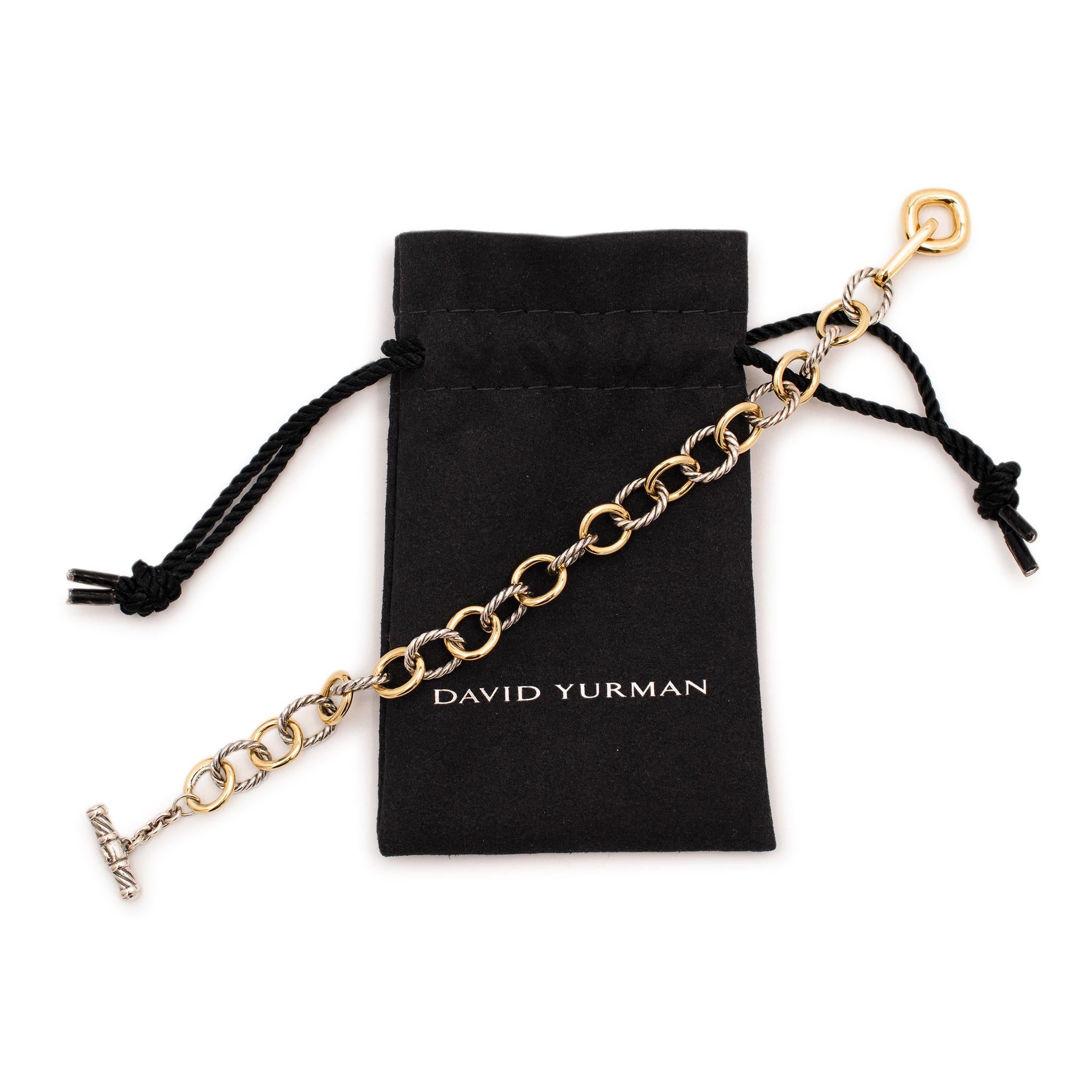 David Yurman 18k Yellow Gold & 925 Sterling Silver Oval Link Chain Bracelet For Sale 2