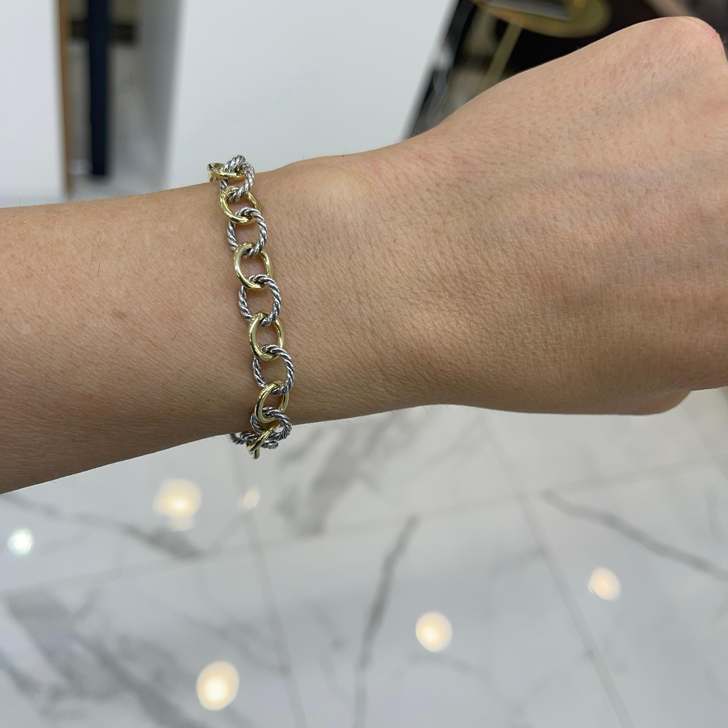 David Yurman 18k Yellow Gold & 925 Sterling Silver Oval Link Chain Bracelet For Sale 1