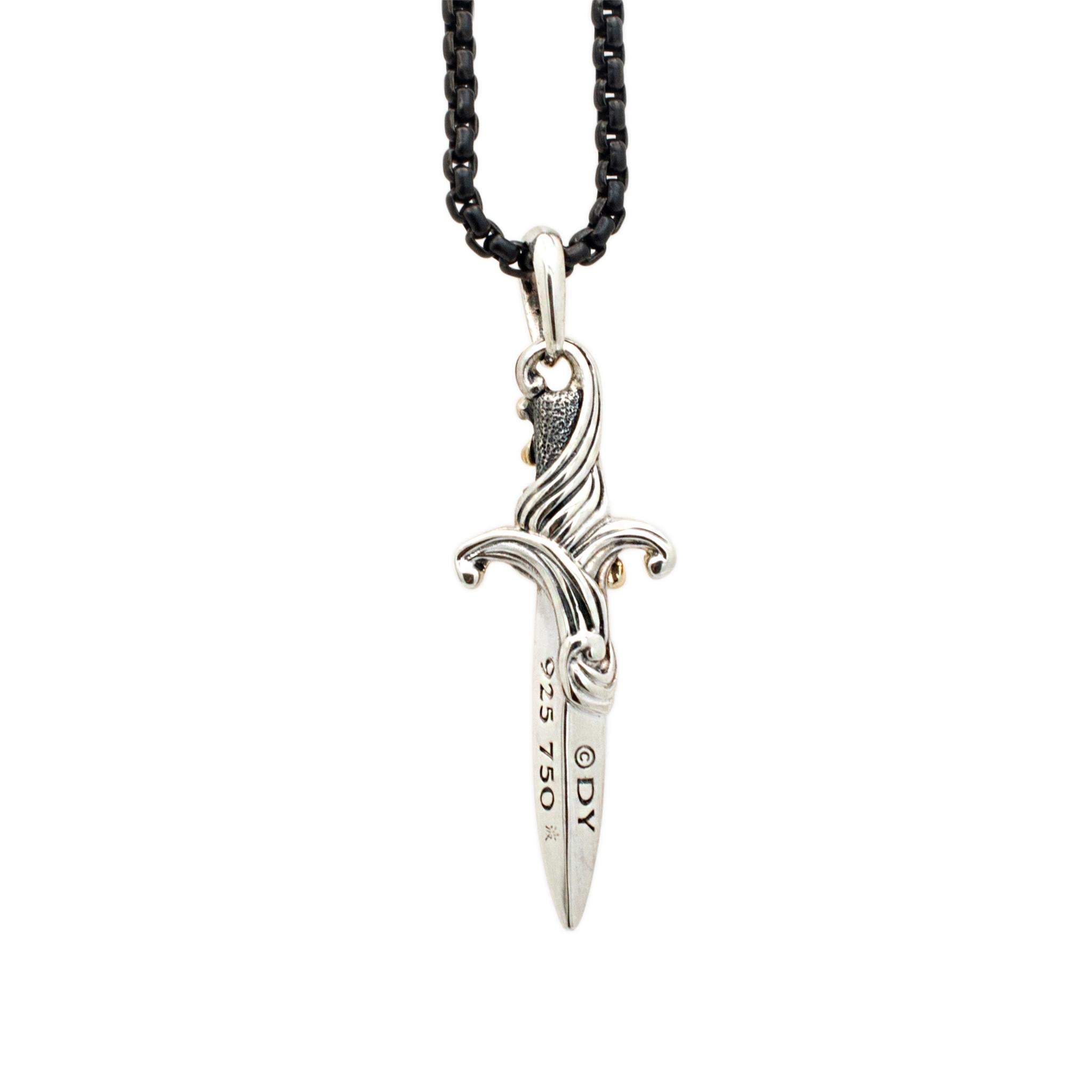 David Yurman Dagger Amulet-Halsketten aus 18 Karat Gelbgold & 925 Sterlingsilber mit Wellenformen im Zustand „Hervorragend“ in Houston, TX