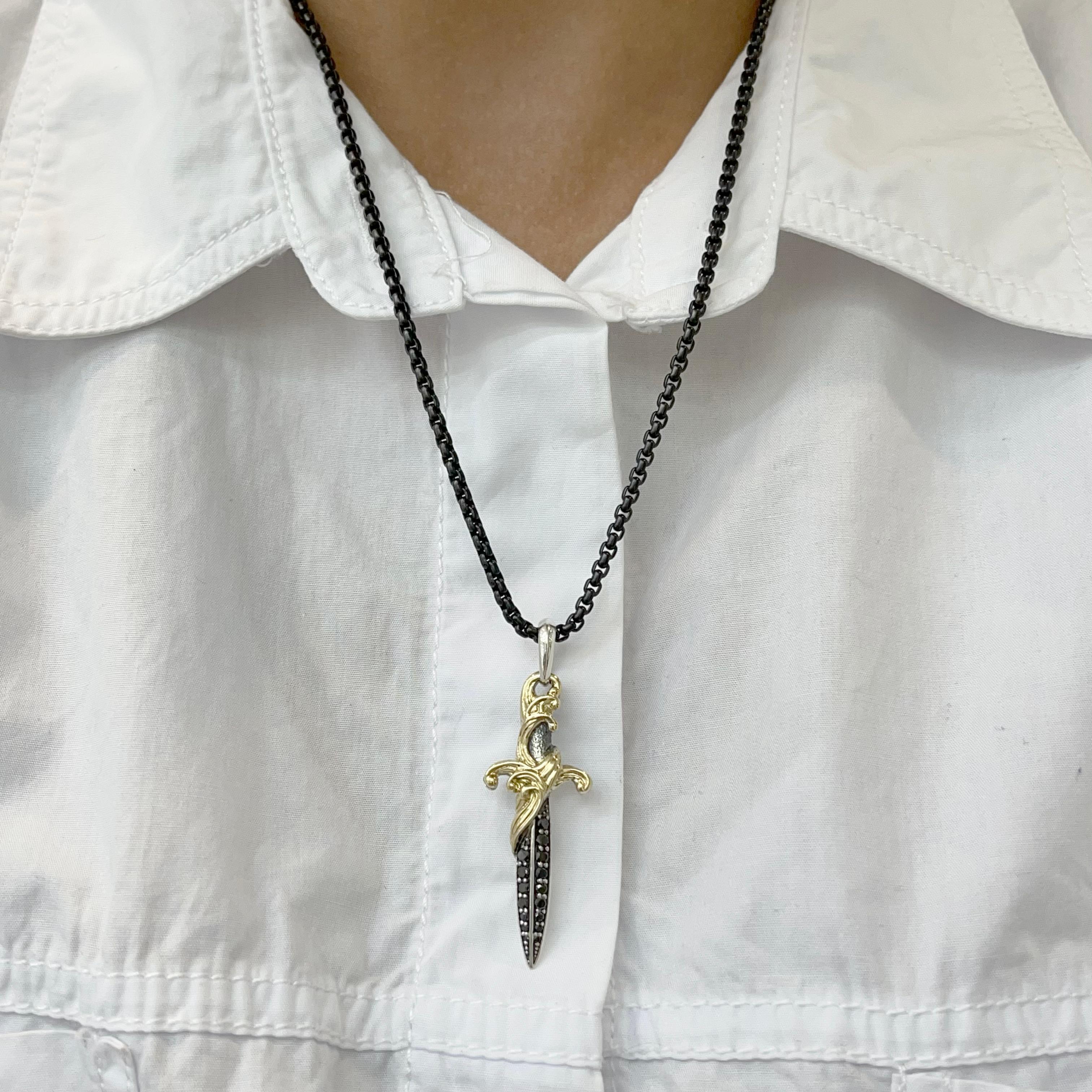David Yurman Dagger Amulet-Halsketten aus 18 Karat Gelbgold & 925 Sterlingsilber mit Wellenformen 3