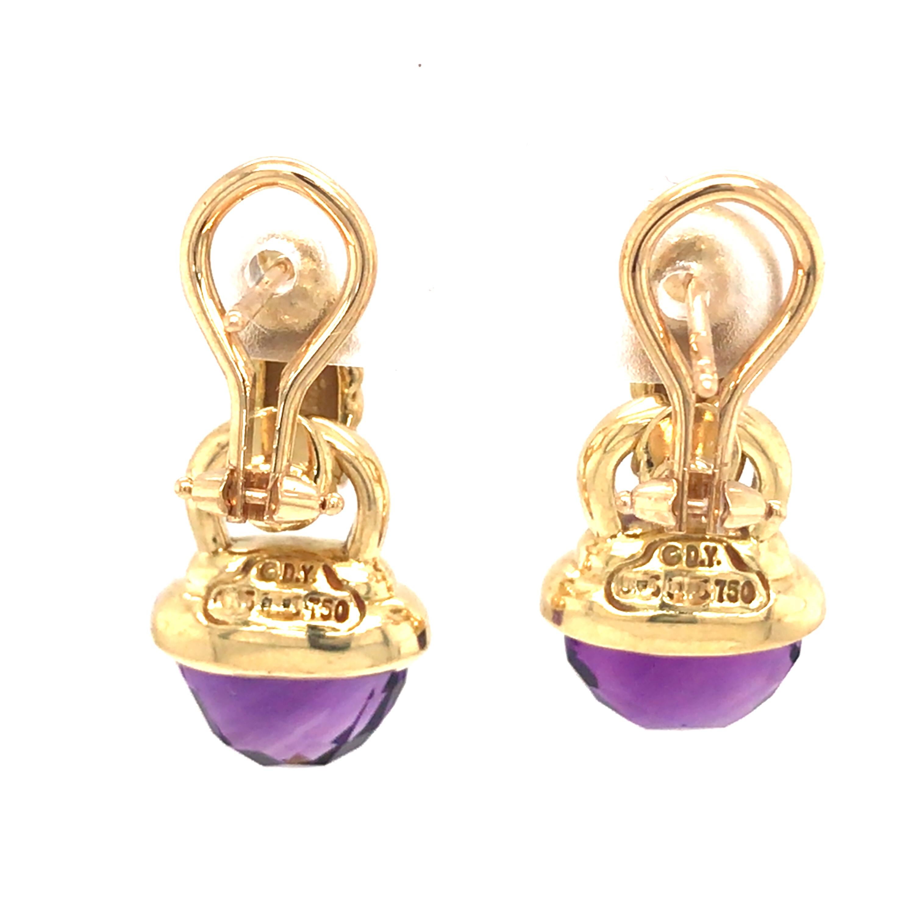 Half Moon Cut David Yurman 18K Yellow Gold Amethyst Dangle Earrings For Sale