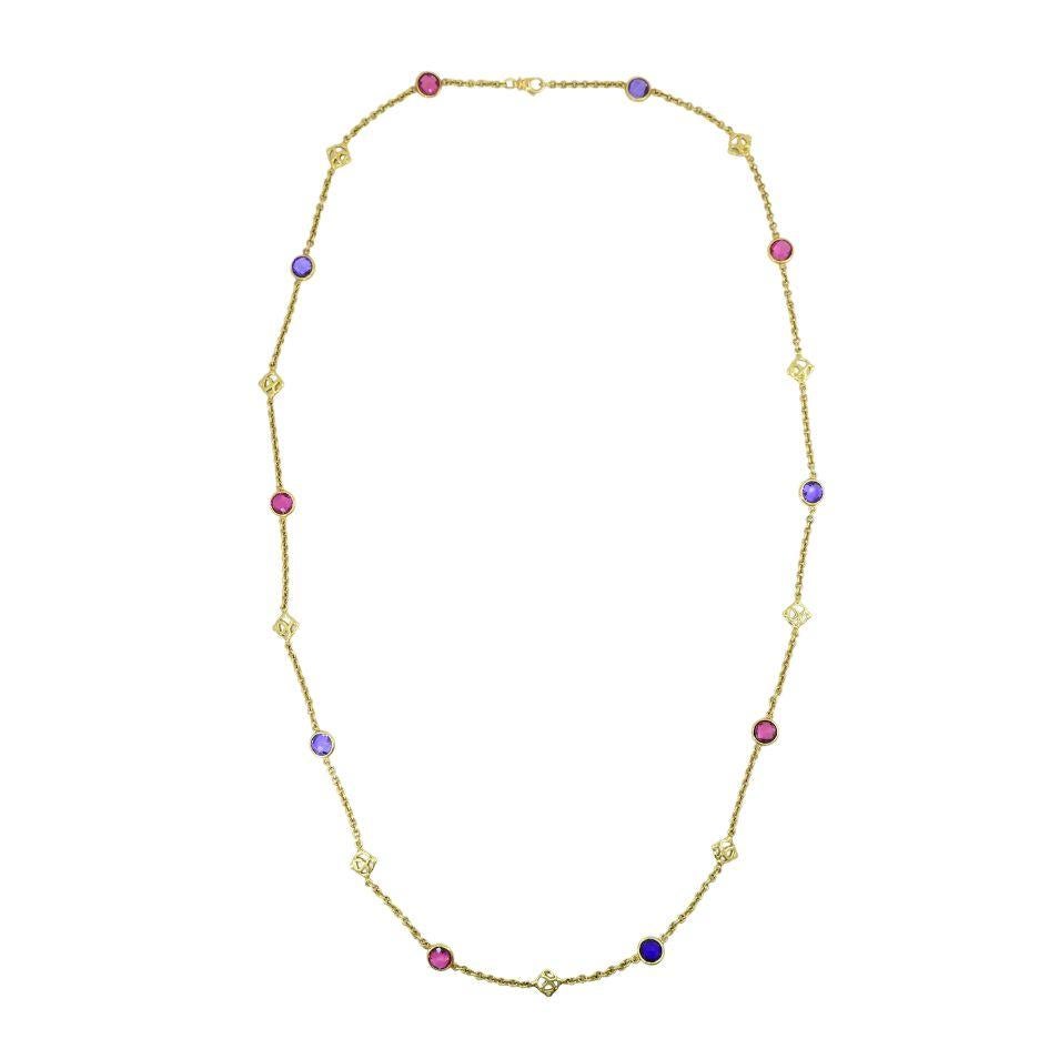 Women's David Yurman  18K Yellow Gold Amethyst Tourmaline Albion Logo Chain Necklace