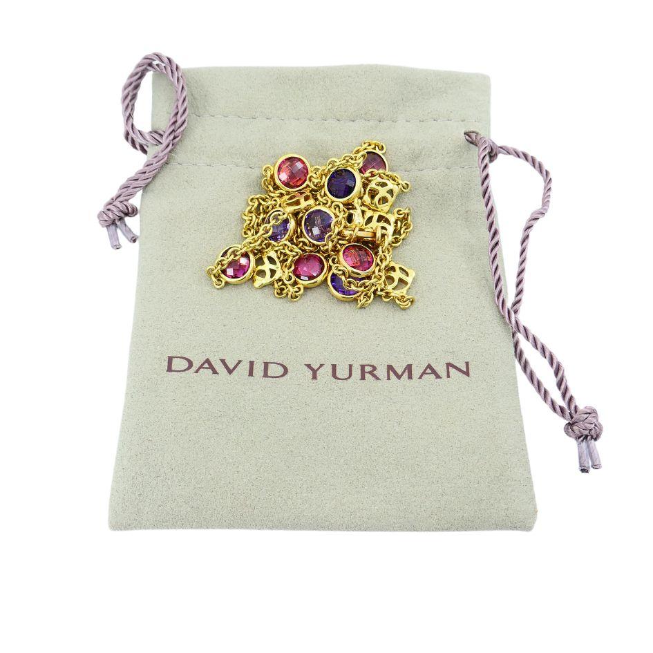 David Yurman  18K Yellow Gold Amethyst Tourmaline Albion Logo Chain Necklace 1