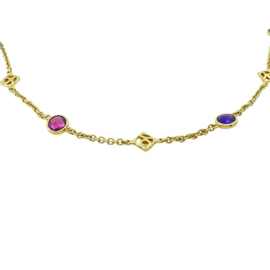 David Yurman  18K Yellow Gold Amethyst Tourmaline Albion Logo Chain Necklace 2