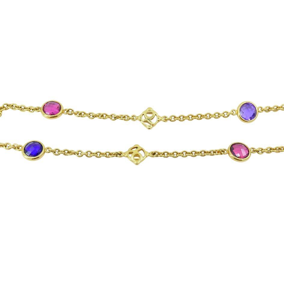 David Yurman  18K Yellow Gold Amethyst Tourmaline Albion Logo Chain Necklace 3