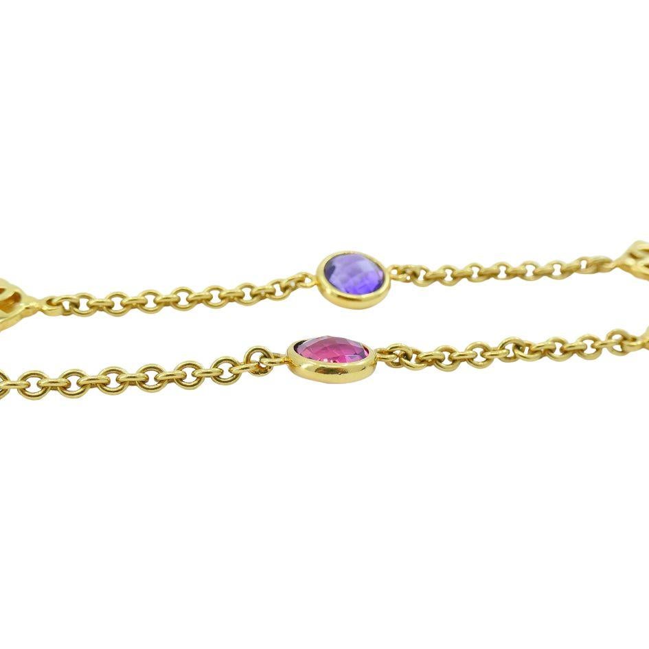 David Yurman  18K Yellow Gold Amethyst Tourmaline Albion Logo Chain Necklace 4
