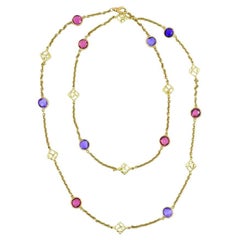 David Yurman  18K Yellow Gold Amethyst Tourmaline Albion Logo Chain Necklace