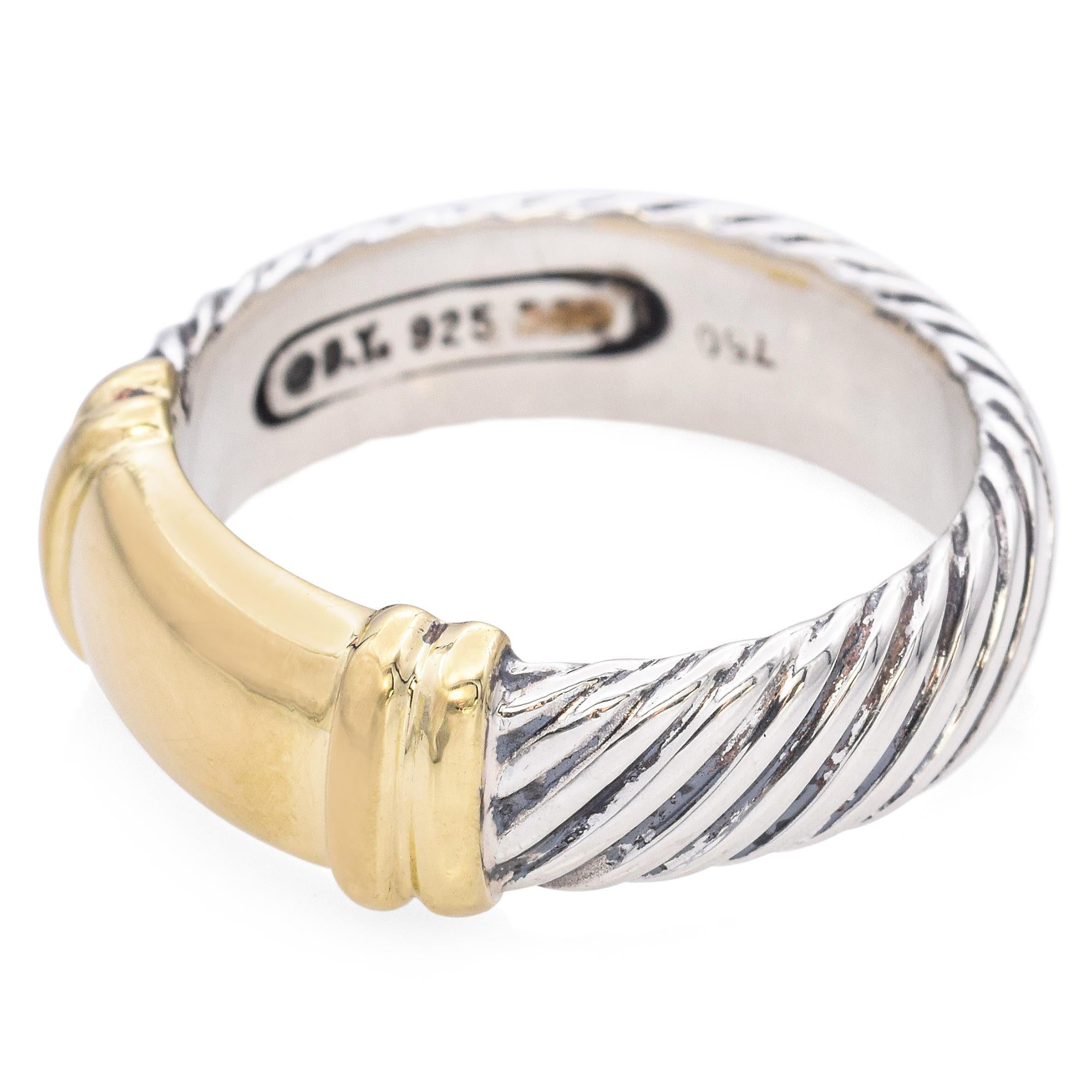 Women's David Yurman 18K Yellow Gold and 925 Sterling Silver Two Tone Cable Ring For Sale