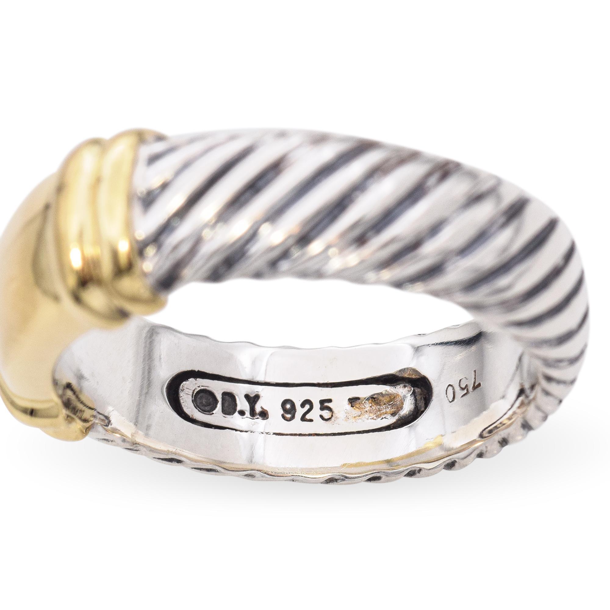 David Yurman 18K Yellow Gold and 925 Sterling Silver Two Tone Cable Ring For Sale 1