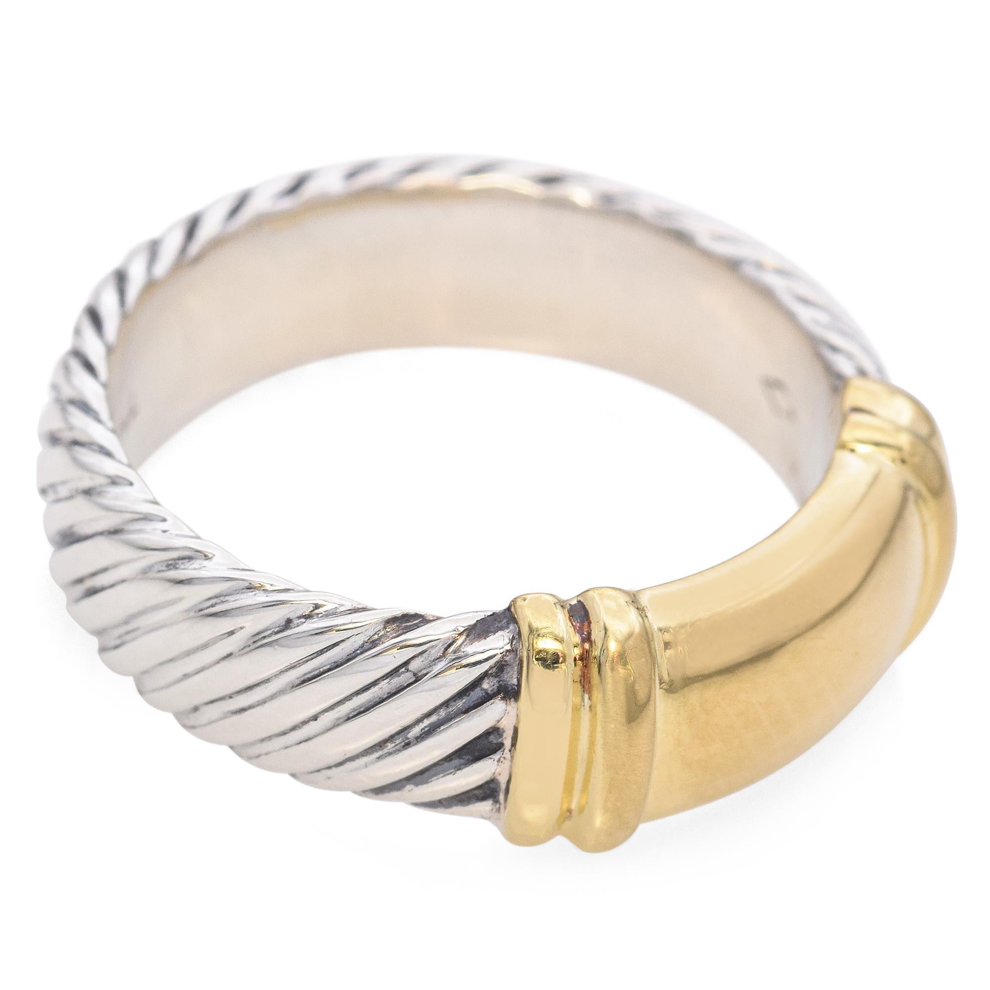 David Yurman 18K Yellow Gold and 925 Sterling Silver Two Tone Cable Ring For Sale 3