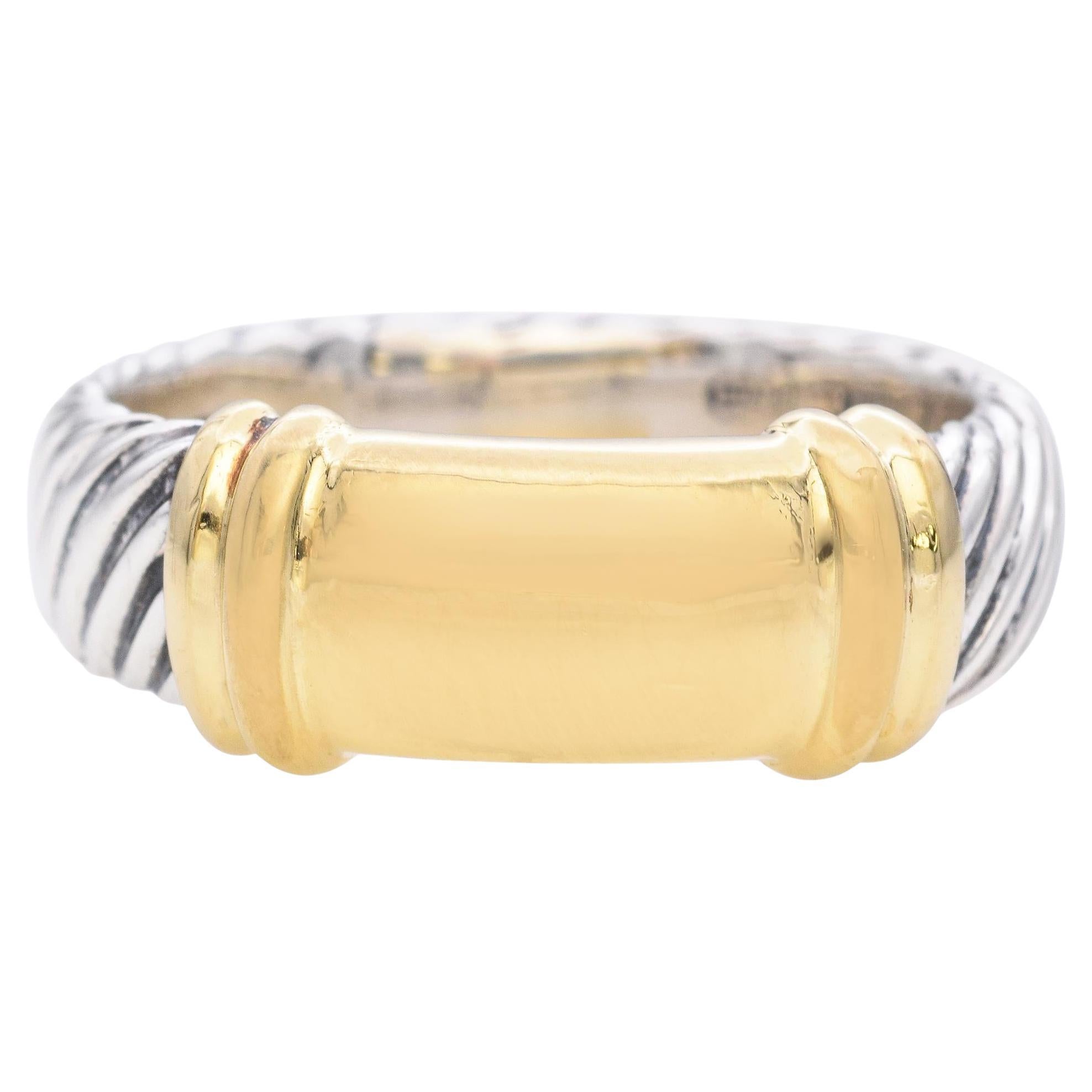 David Yurman 18K Yellow Gold and 925 Sterling Silver Two Tone Cable Ring
