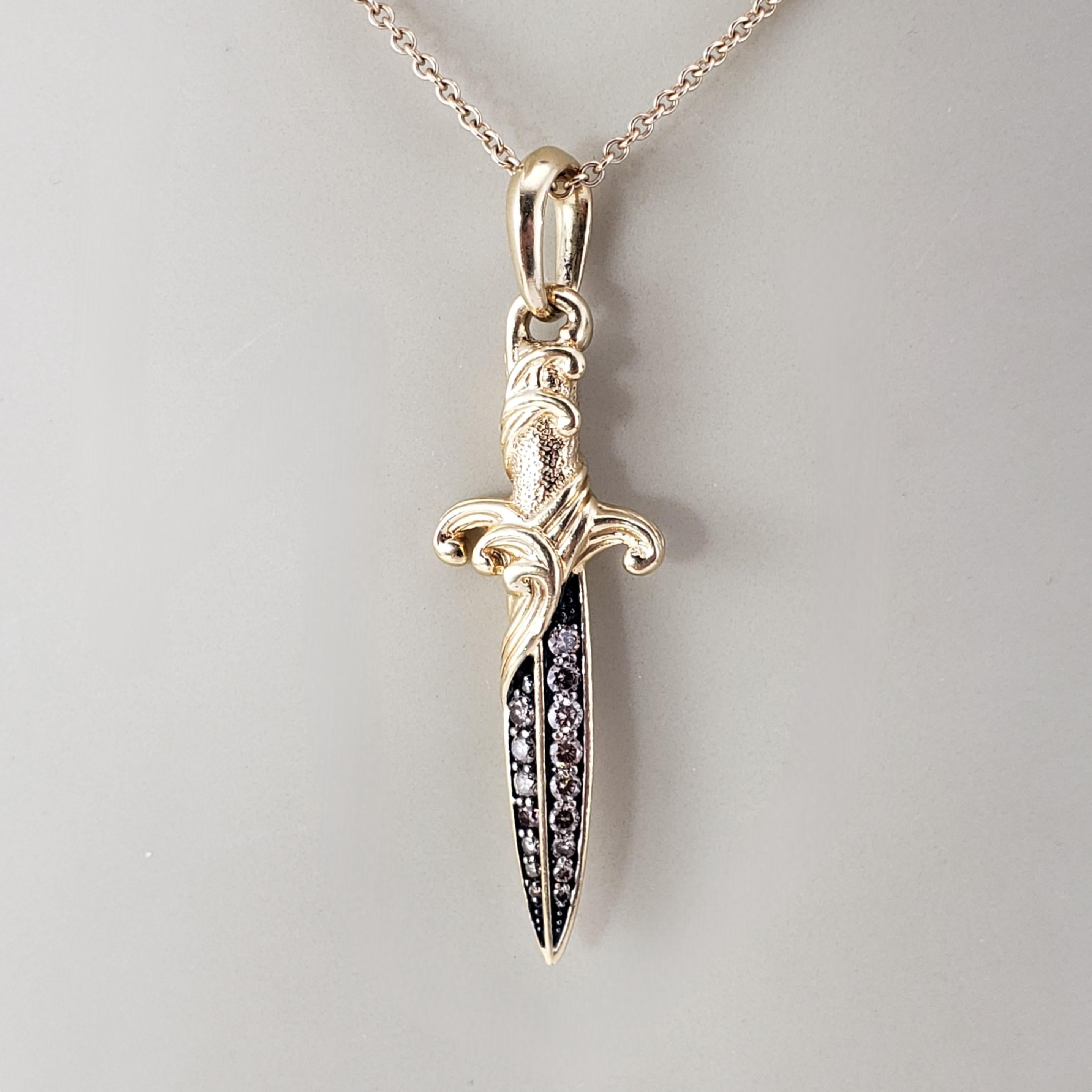 David Yurman 18K Yellow Gold and Cognac Diamond Waves Dagger Amulet #17979 3